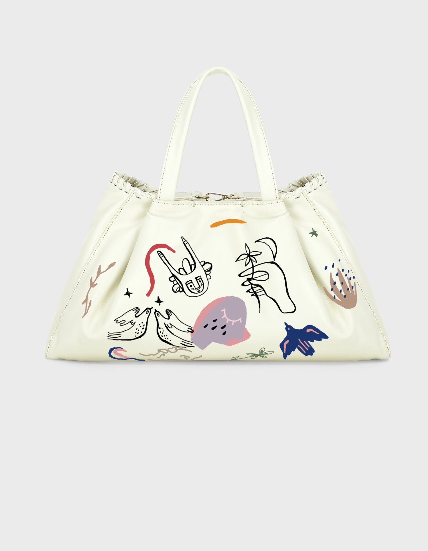 Hiva Atelier | Nubi Pedded Shoulder Bag - Hand-Painted Bone Dream Echoes | Beautiful and Versatile Leather Accessories