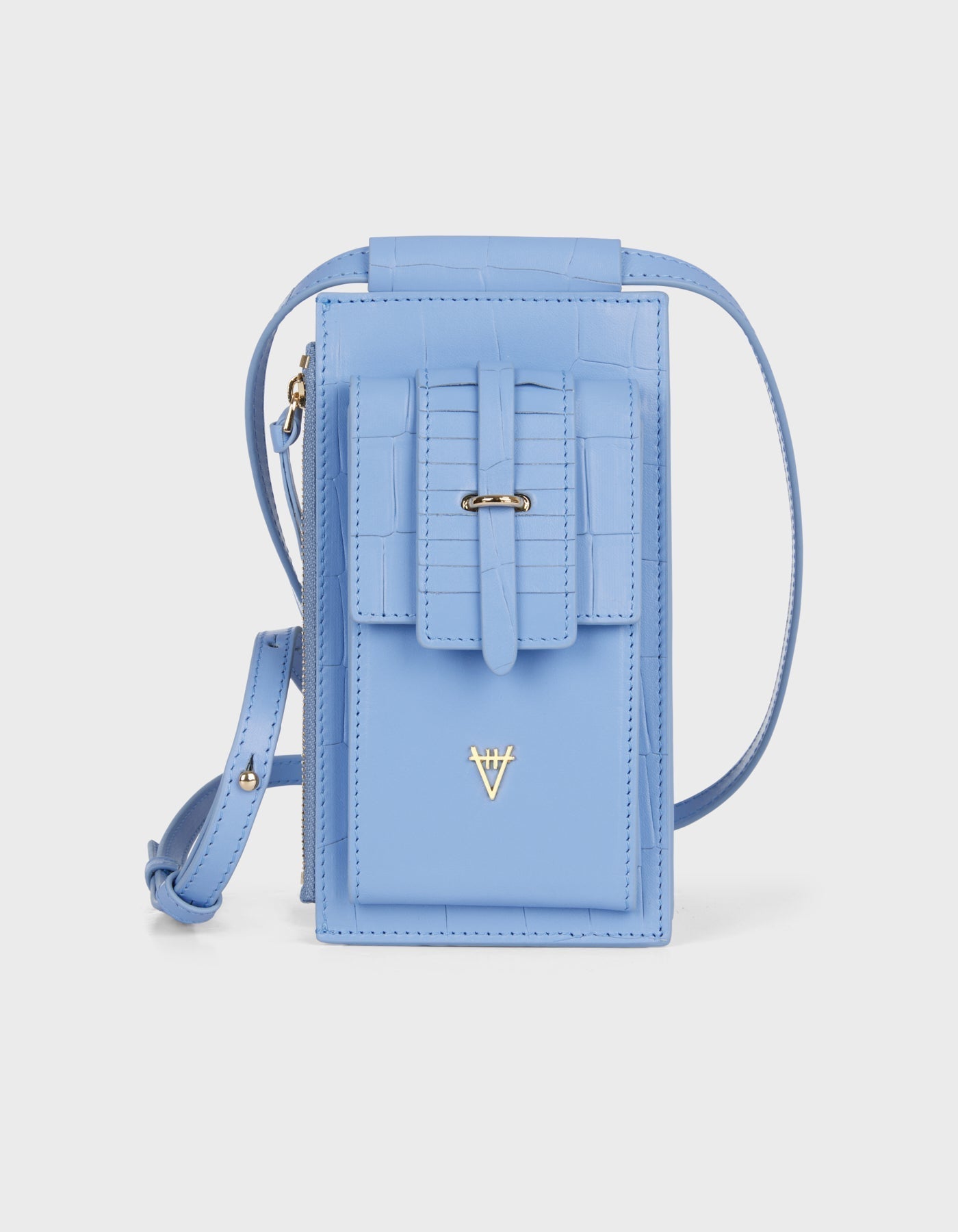 HiVa Atelier | Crossbody Phone Bag Croco Effect Tranquil Blue | Her Tarza Uygun Deri Aksesuarlar
