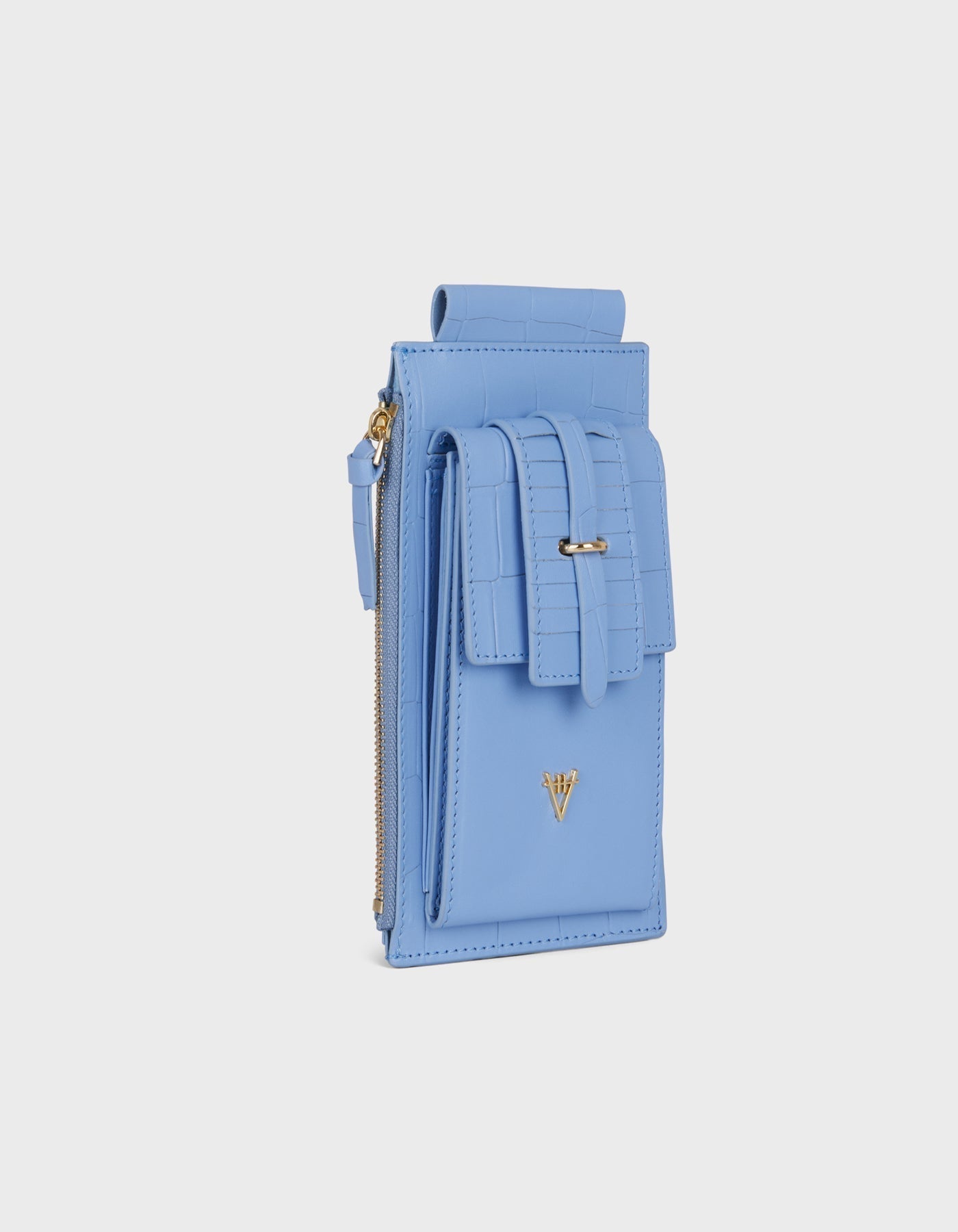 HiVa Atelier | Crossbody Phone Bag Croco Effect Tranquil Blue | Her Tarza Uygun Deri Aksesuarlar