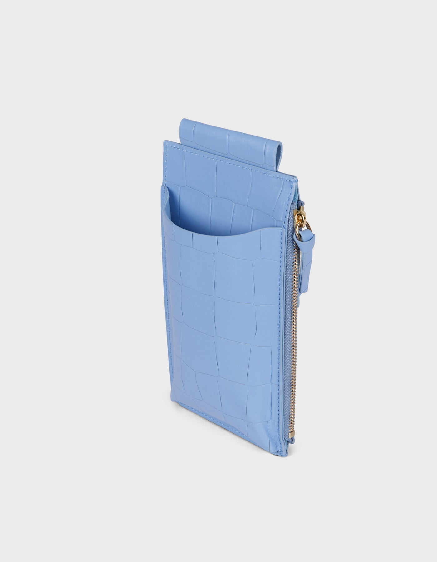 HiVa Atelier | Crossbody Phone Bag Croco Effect Tranquil Blue | Her Tarza Uygun Deri Aksesuarlar