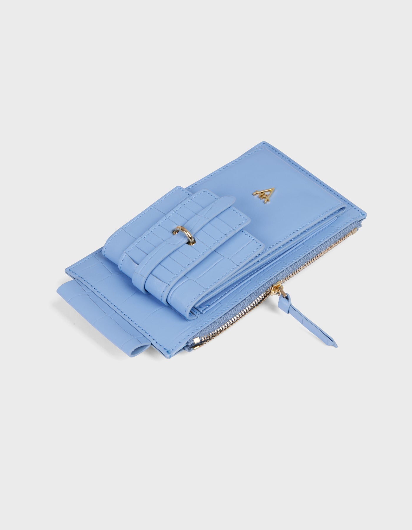 HiVa Atelier | Crossbody Phone Bag Croco Effect Tranquil Blue | Her Tarza Uygun Deri Aksesuarlar