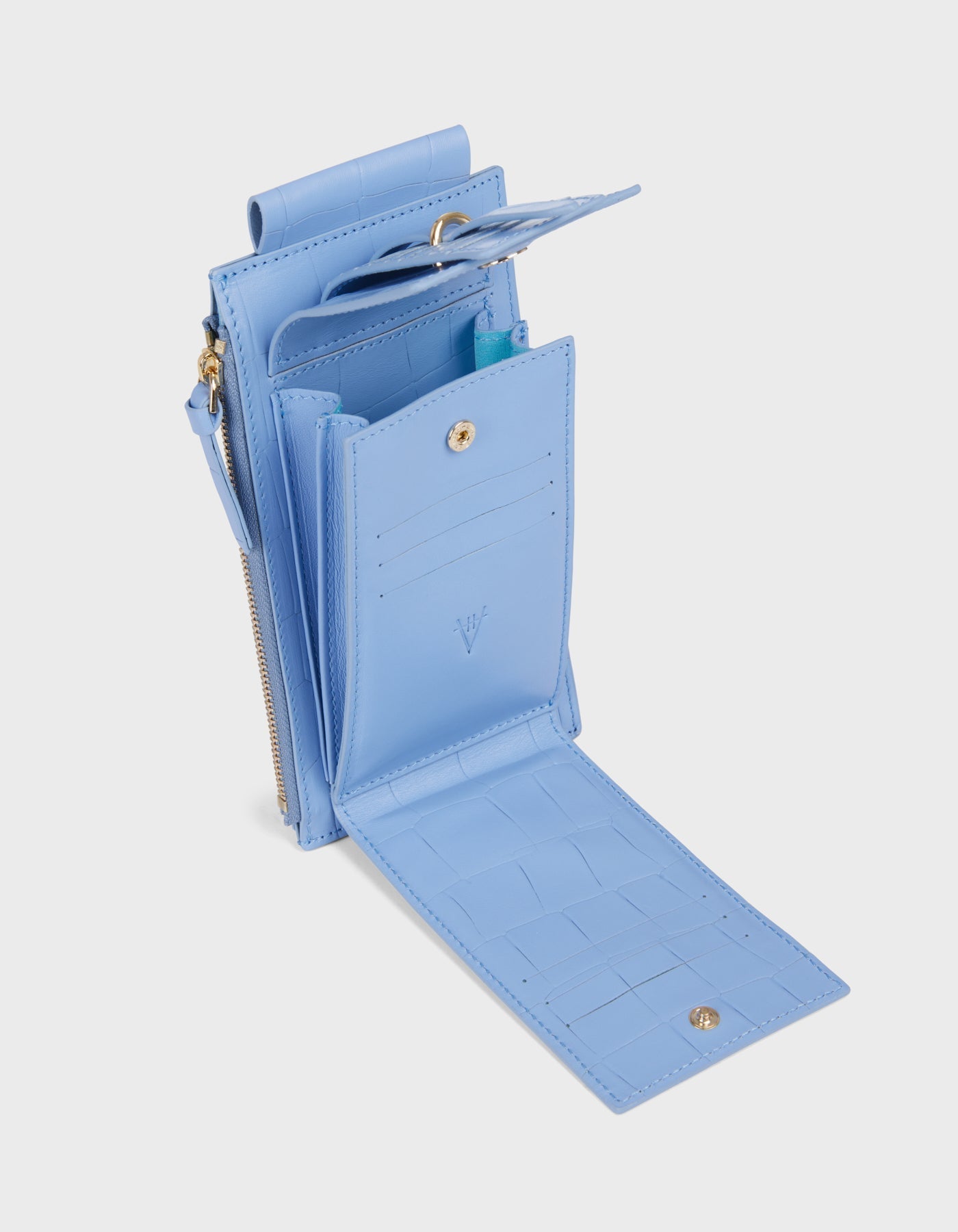HiVa Atelier | Crossbody Phone Bag Croco Effect Tranquil Blue | Her Tarza Uygun Deri Aksesuarlar