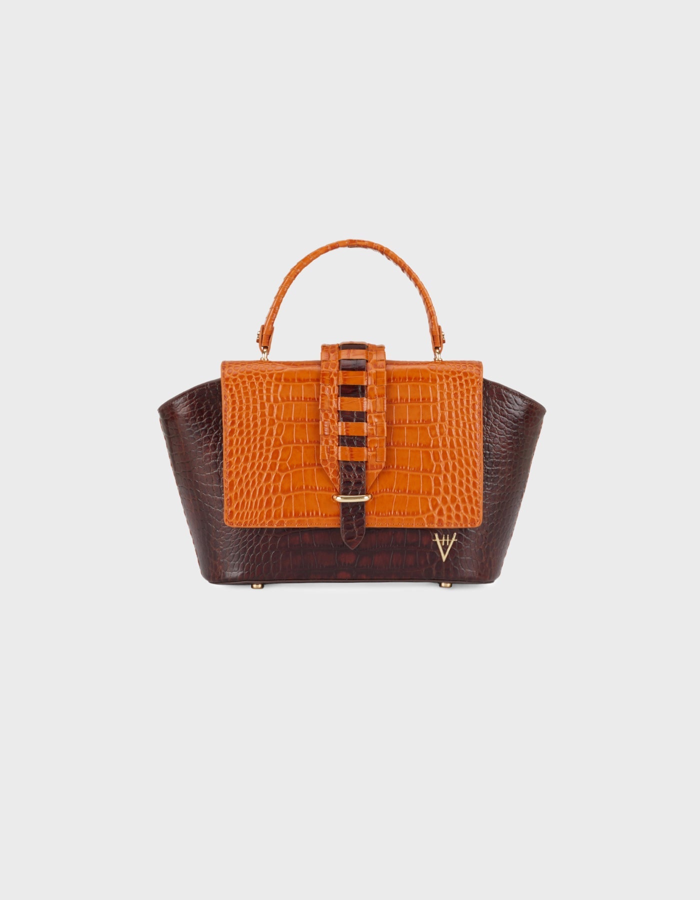 HiVa Atelier | Ventus Shoulder Bag Croco Effect Chocolate & Burnt Orange | Her Tarza Uygun Deri Aksesuarlar