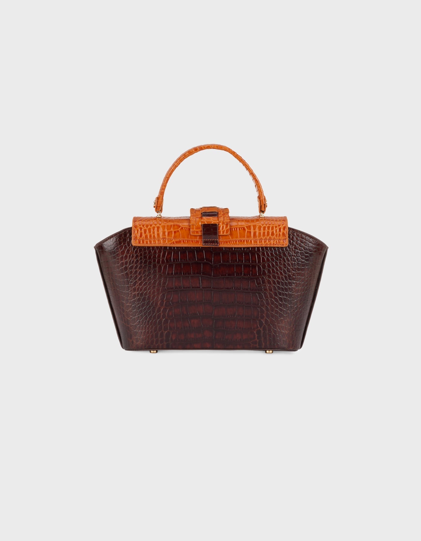 HiVa Atelier | Ventus Shoulder Bag Croco Effect Chocolate & Burnt Orange | Her Tarza Uygun Deri Aksesuarlar