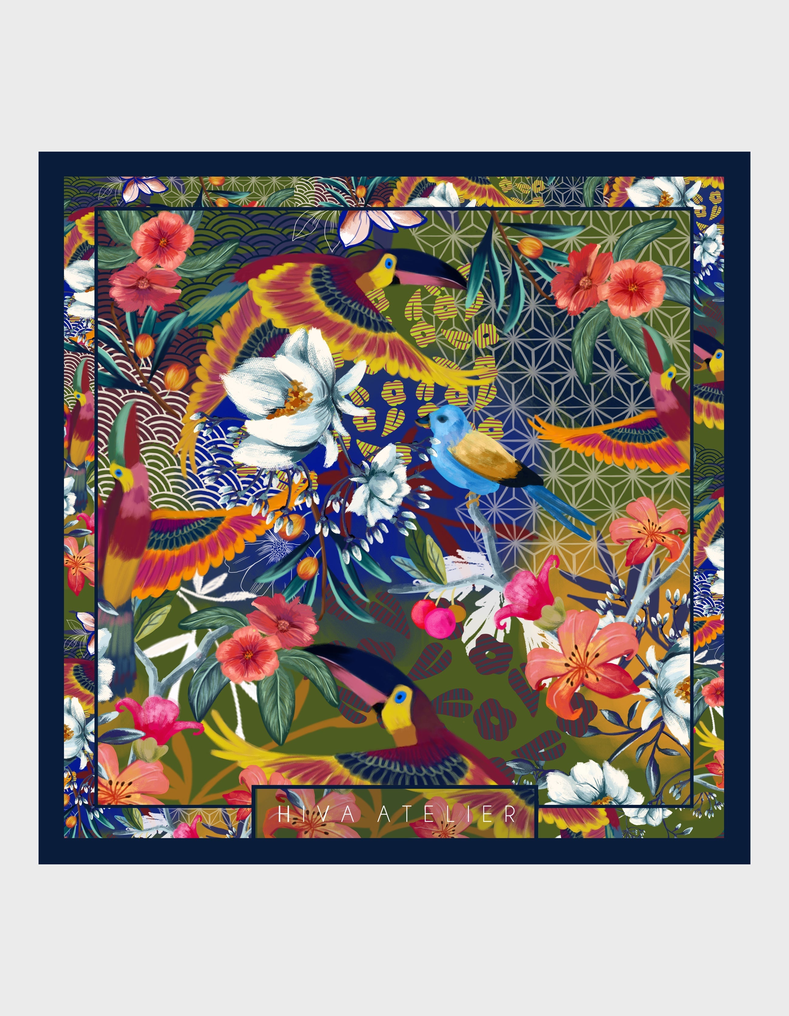 HiVa Atelier | Hiva Silk Scarf 50 X 50 CM Dream - Multicolour Navy | Her Tarza Uygun Deri Aksesuarlar