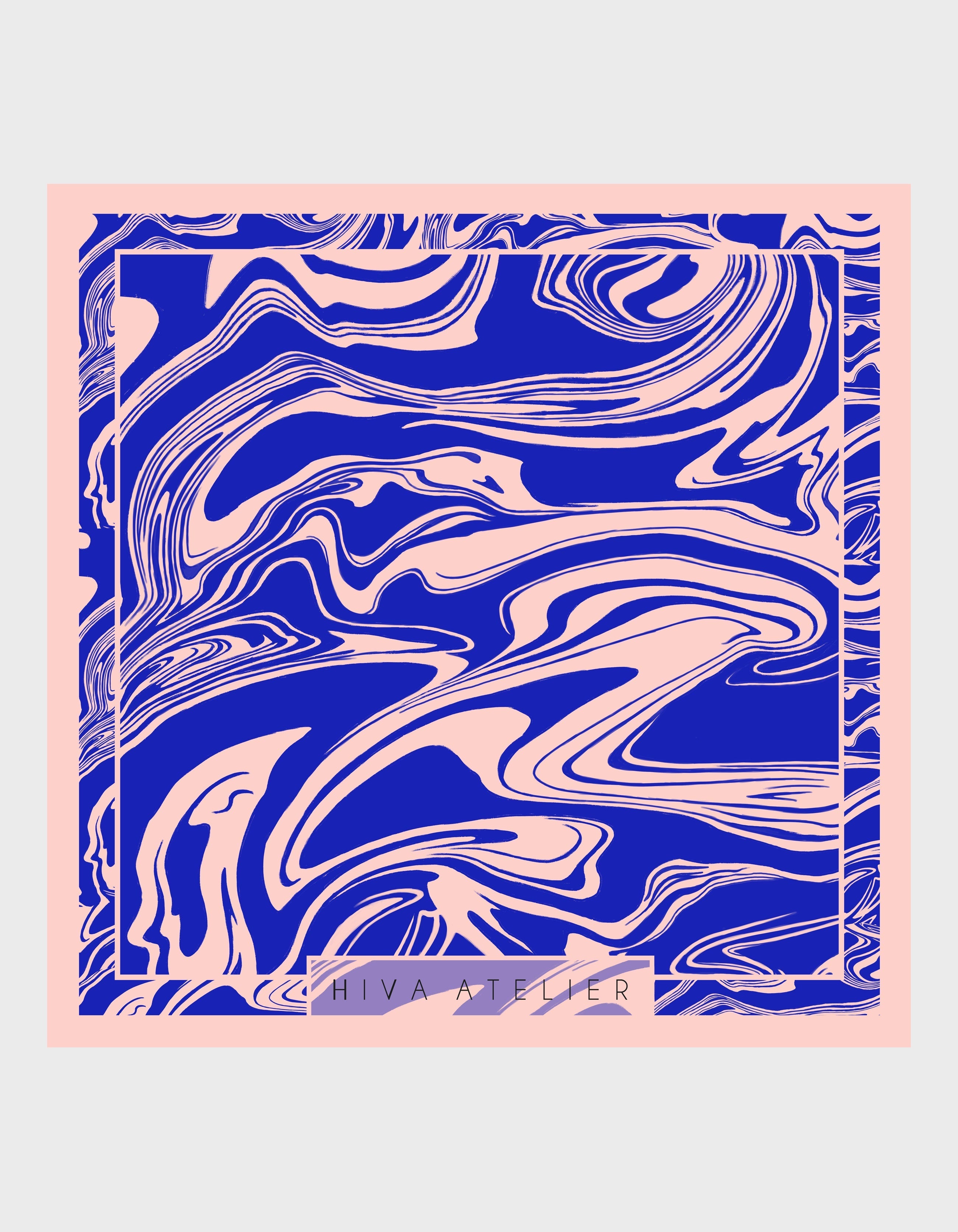 HiVa Atelier | Hiva Silk Scarf 50 X 50 CM Blocking Wave - Sodalite Blue & Mink | Her Tarza Uygun Deri Aksesuarlar