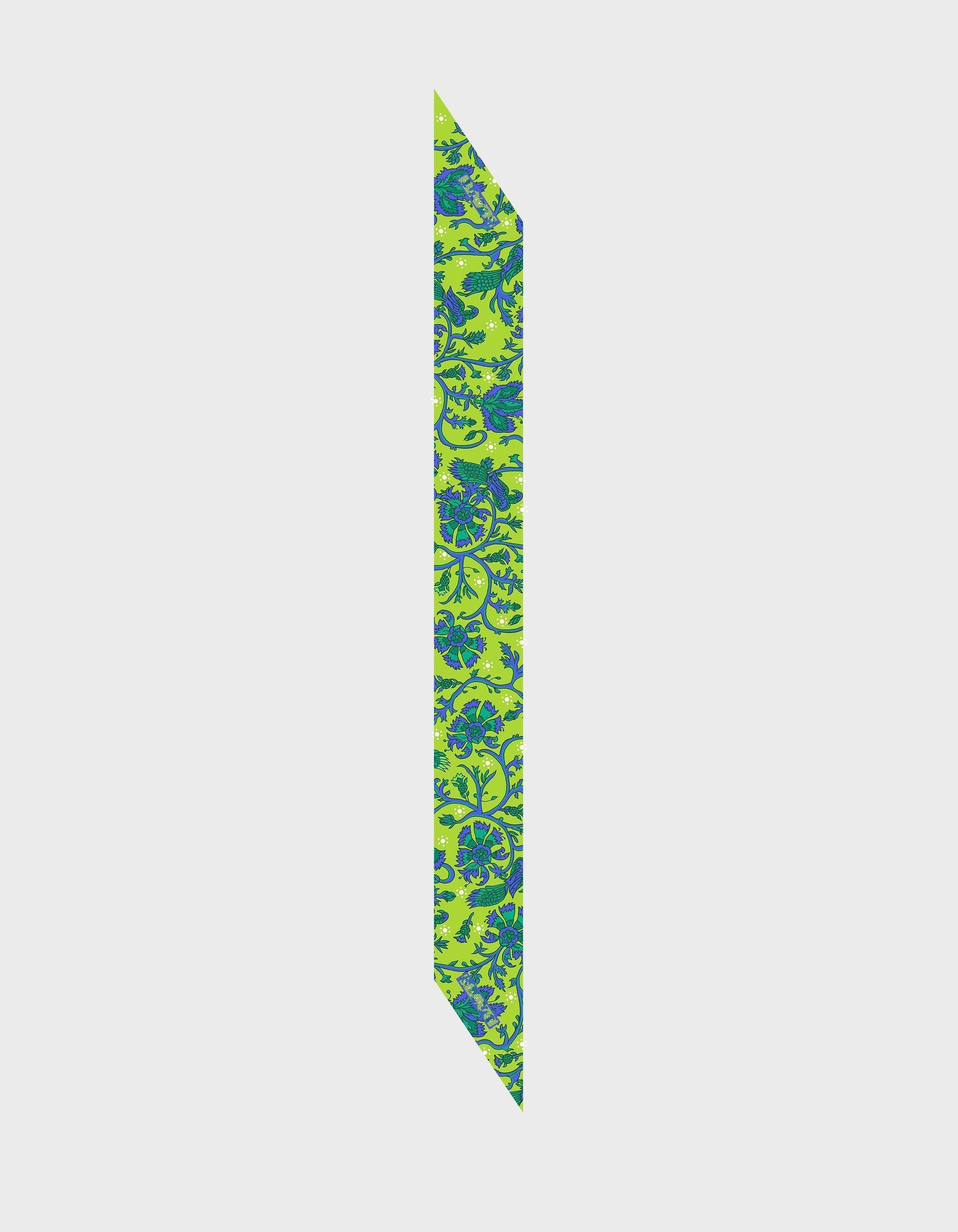 HiVa Atelier | Silk Scarf 5 X 90 CM Refurnished Vintage Flower - Algae Green & Sodalite Blue | Her Tarza Uygun Deri Aksesuarlar