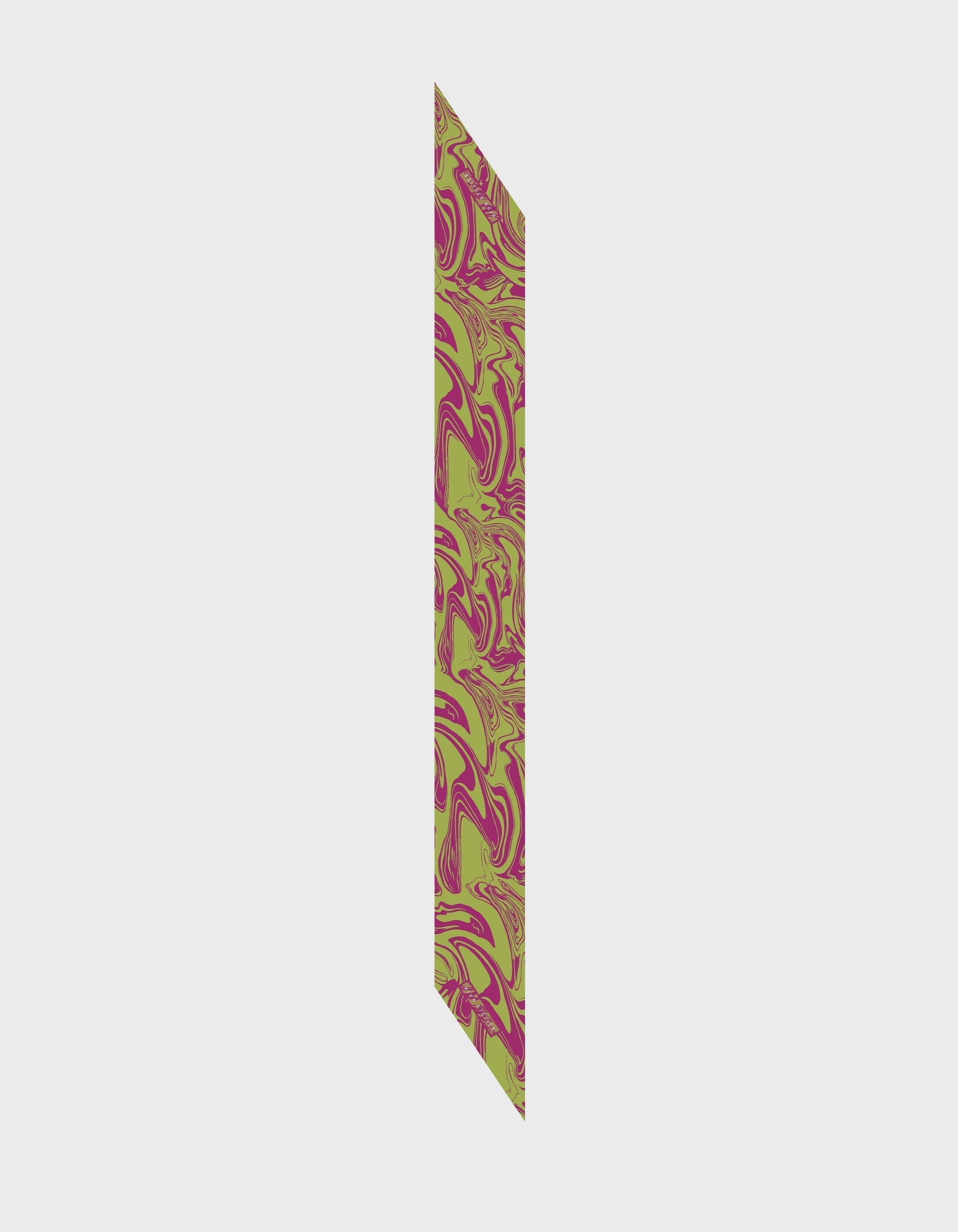 HiVa Atelier | Silk Scarf 5 X 90 CM Blocking Wave - Algae Green & Orchid Flower | Beautiful and Versatile Leather Accessories