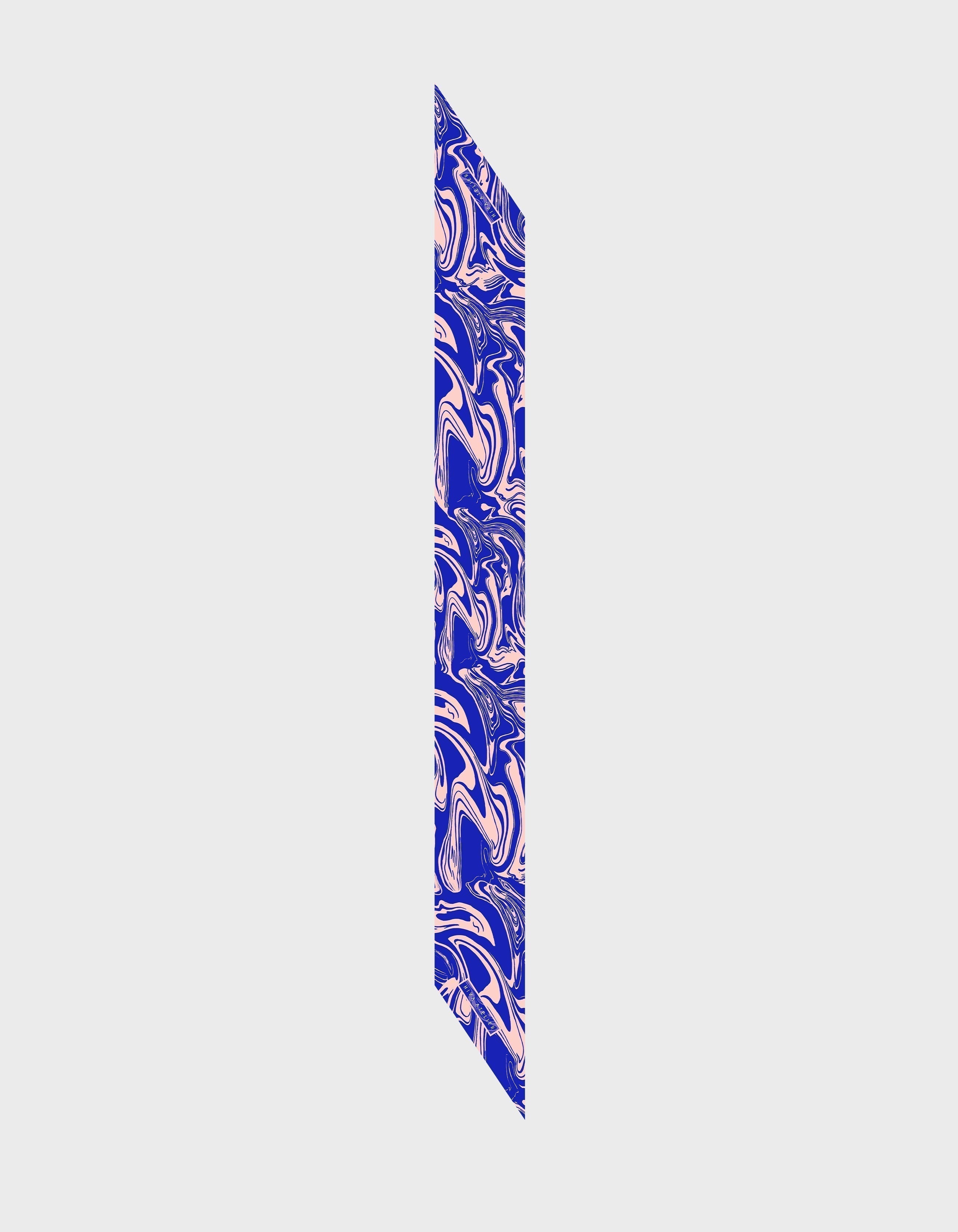 HiVa Atelier | Silk Scarf 5 X 90 CM Blocking Wave - Sodalite Blue & Mink | Beautiful and Versatile Leather Accessories