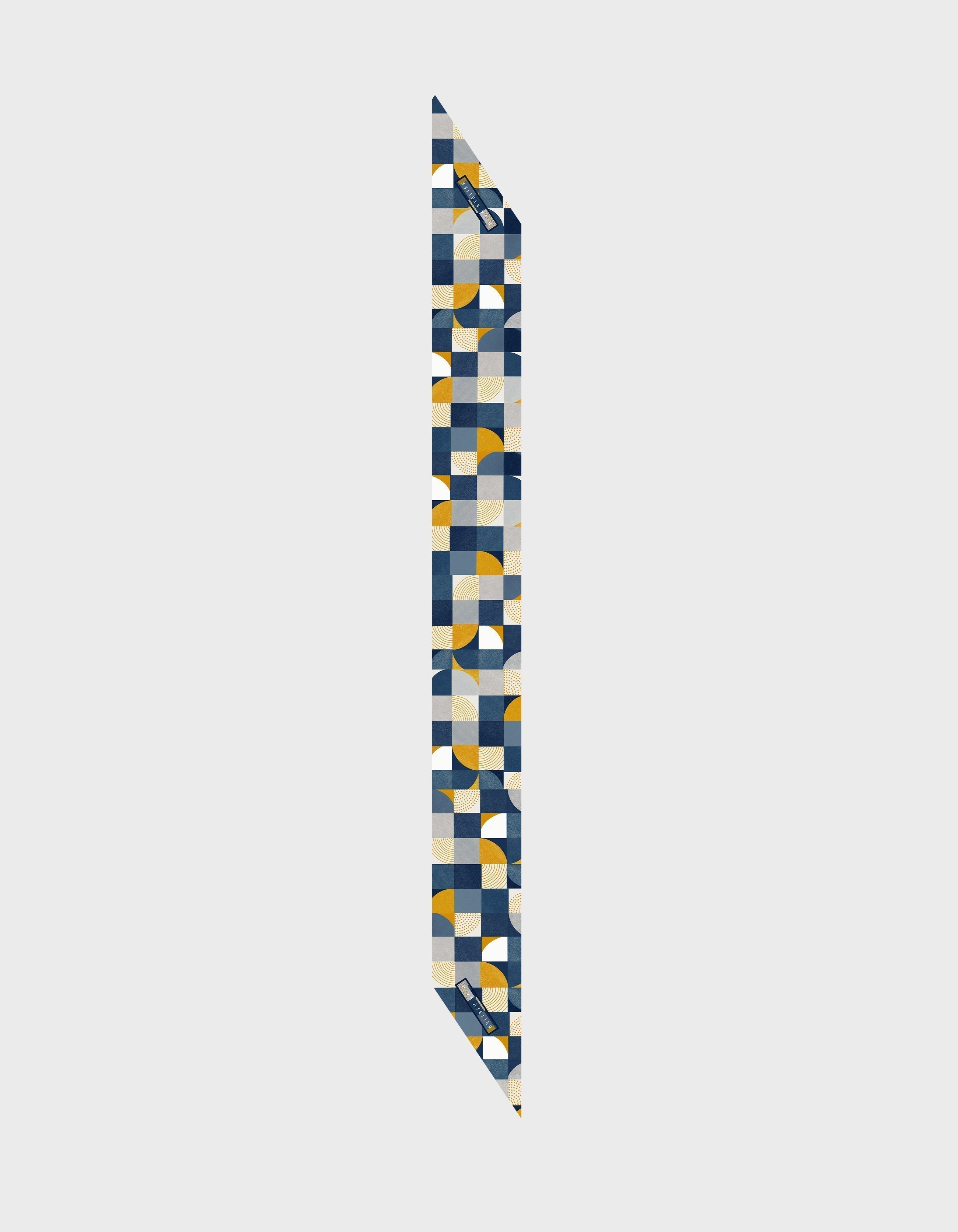 HiVa Atelier | Silk Scarf 5 X 90 CM Geometric Trickery - Navy & Mustard | Beautiful and Versatile Leather Accessories