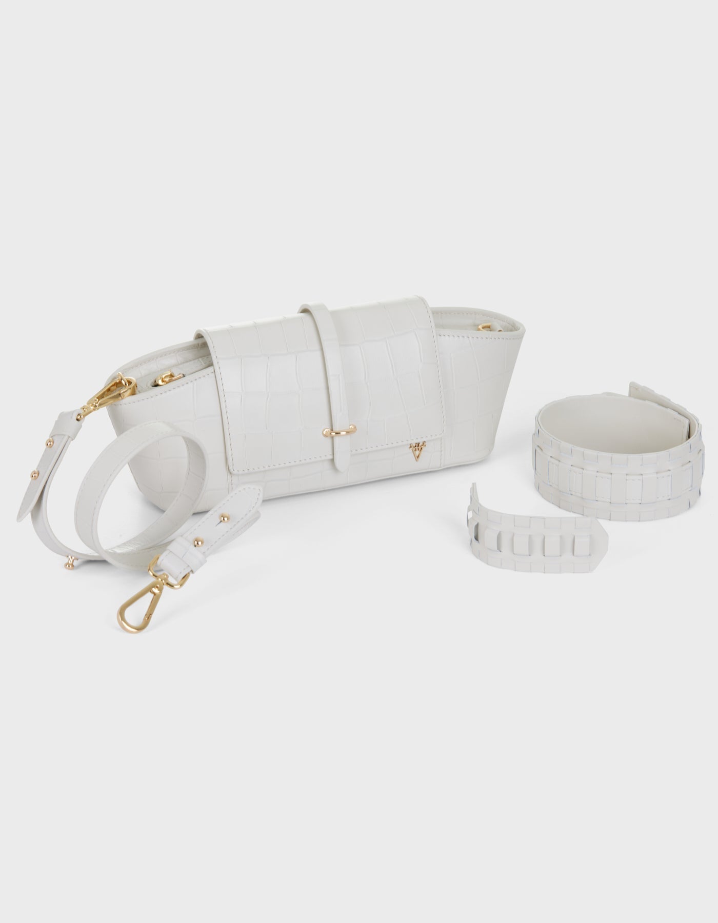 HiVa Atelier | Navis Shoulder Bag Croco Effect Bone | Her Tarza Uygun Deri Aksesuarlar