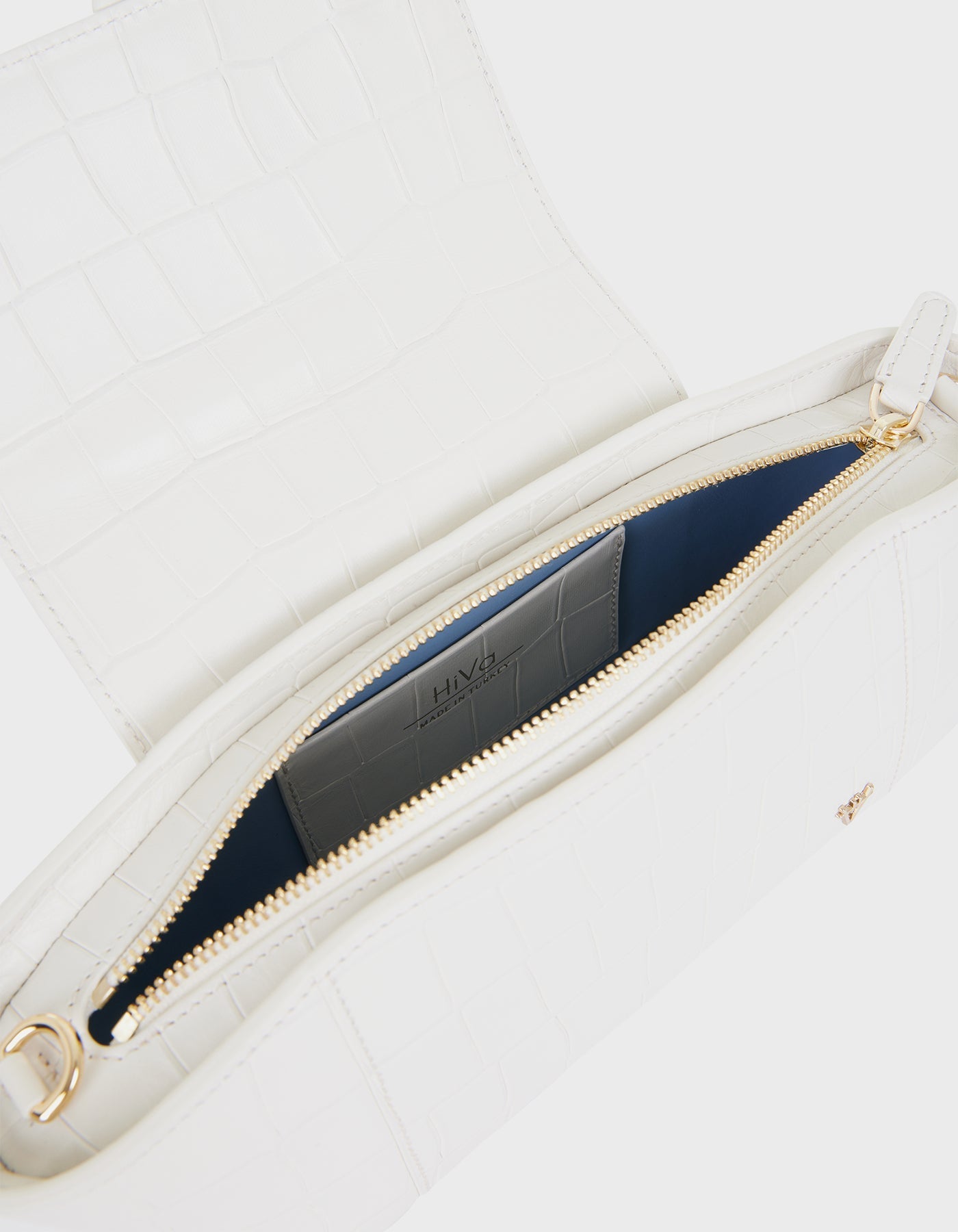 HiVa Atelier | Navis Shoulder Bag Croco Effect Bone | Her Tarza Uygun Deri Aksesuarlar