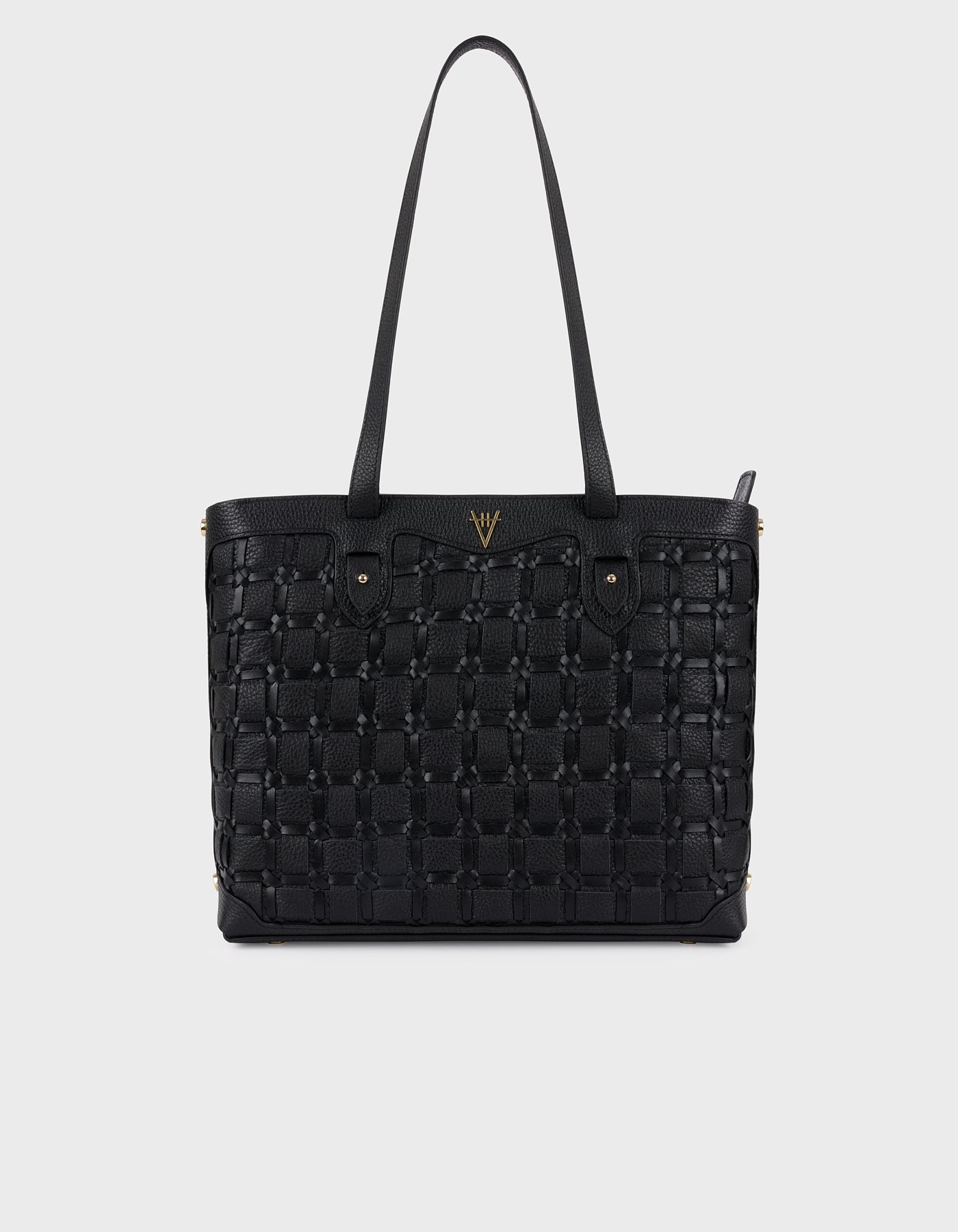 Woven Detail Leather Tote Bag