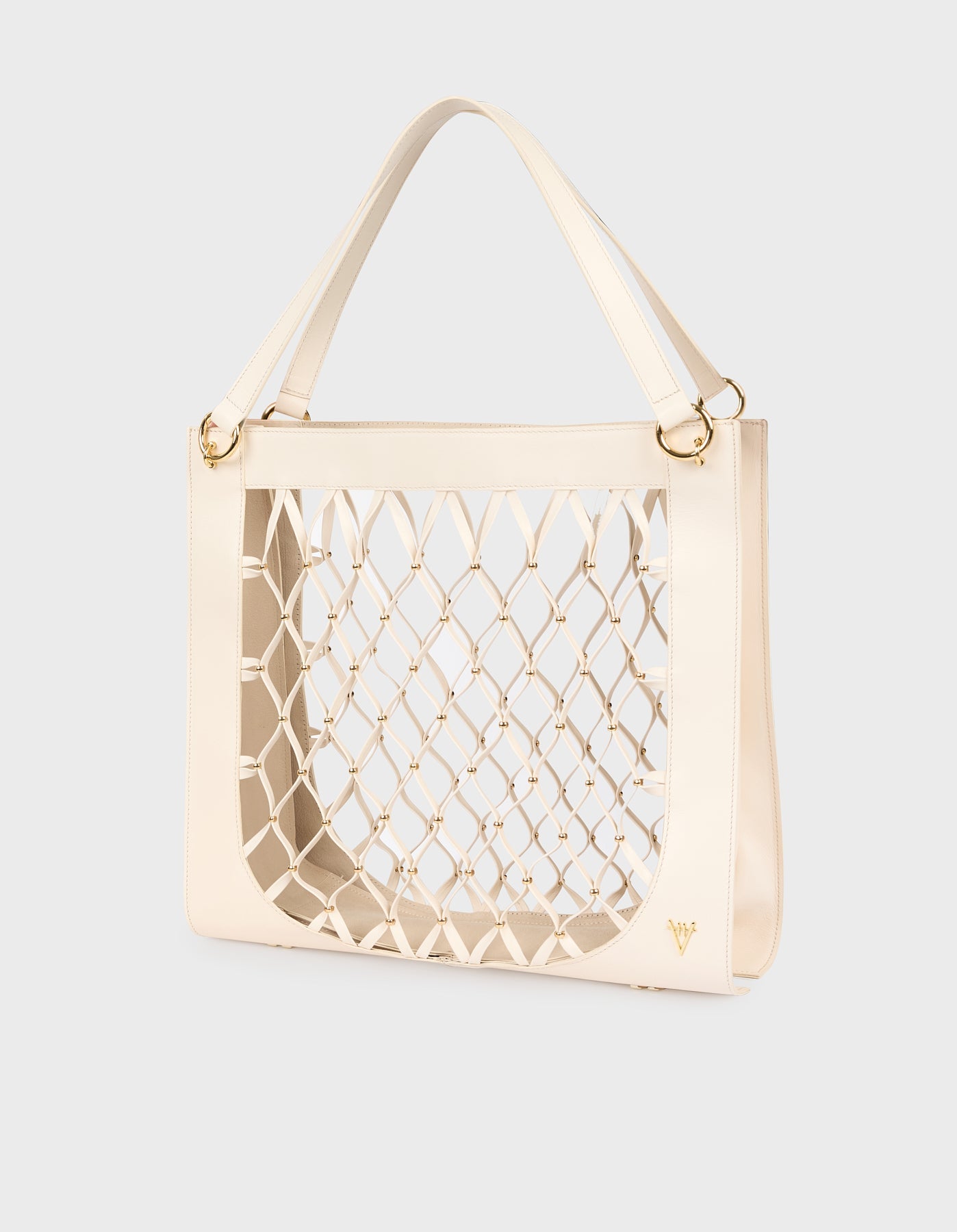 Leather Mesh Tote Bag with Golden Beaded Detail