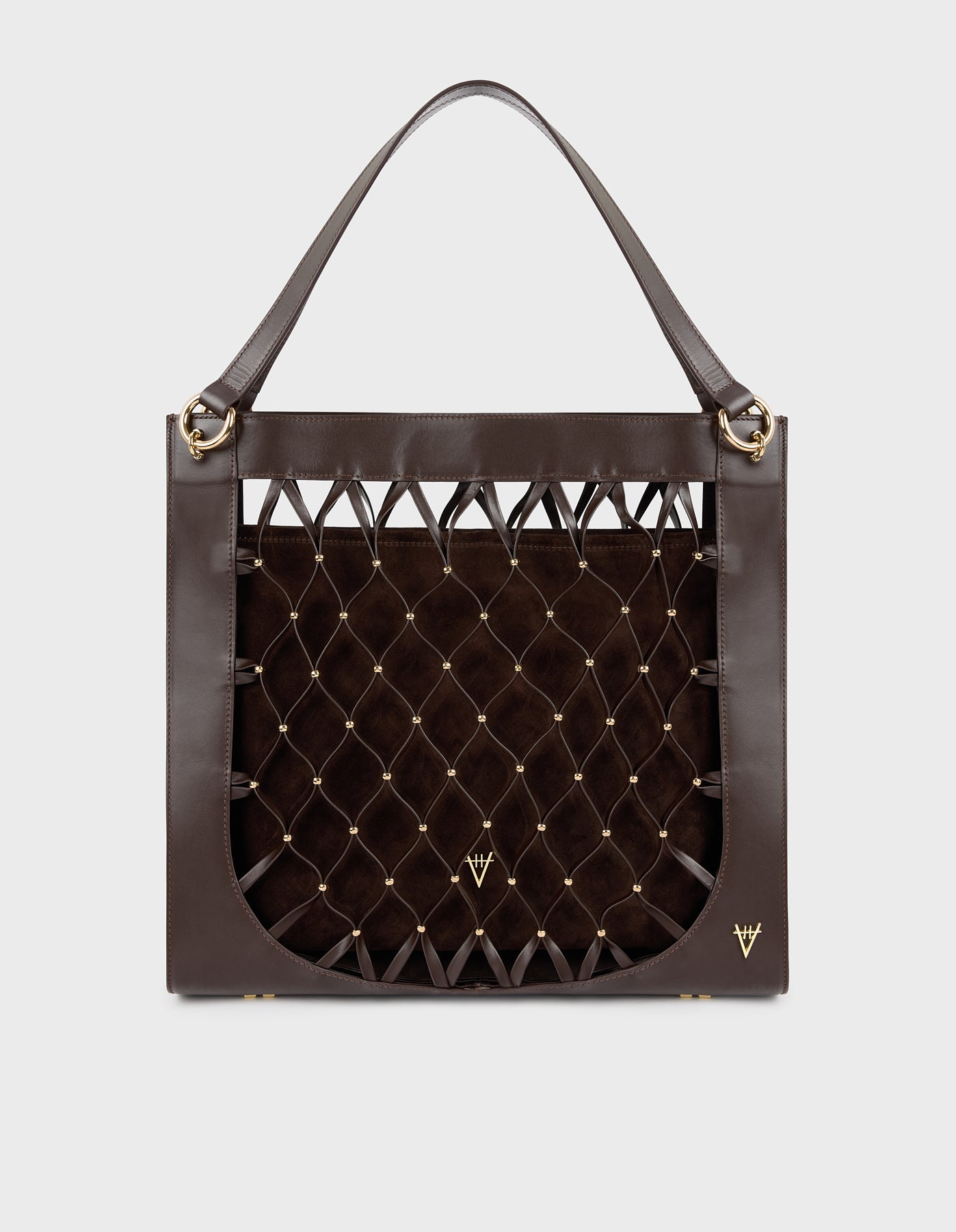 Leather Mesh Tote Bag with Golden Beaded Detail