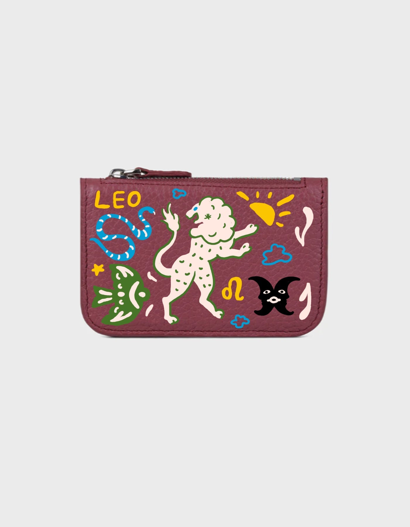 Hiva Atelier | Alae Zodiac Edition - Hand-Painted Burgundy Leo | Beautiful and Versatile Leather Accessories