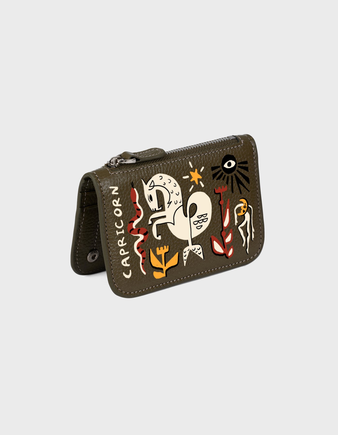 Hiva Atelier | Alae Zodiac Edition - Hand-Painted Khaki Capricorn | Beautiful and Versatile Leather Accessories