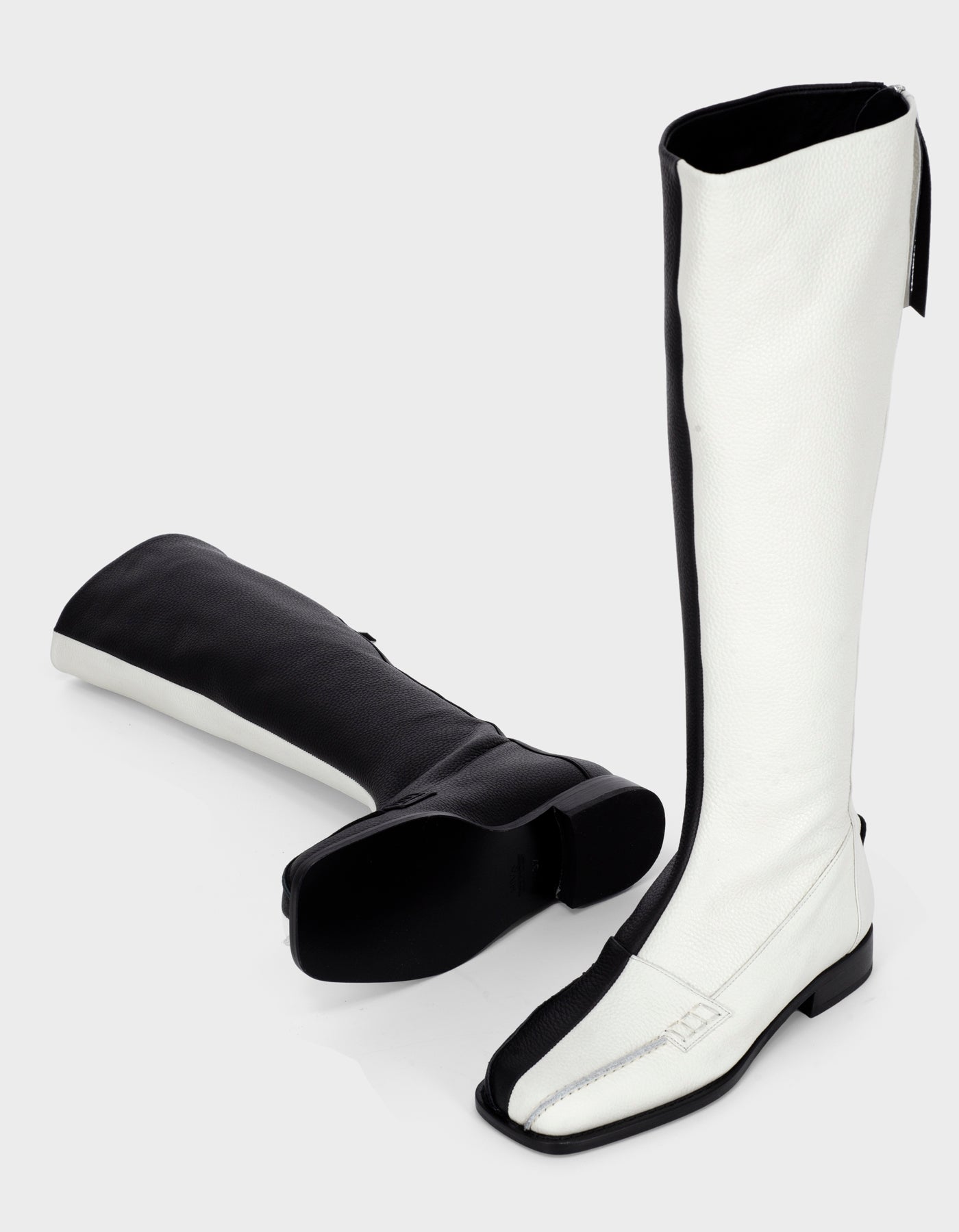 HiVa Atelier | Block Detail Knee Boots Black & Bone | Beautiful and Versatile Leather Accessories