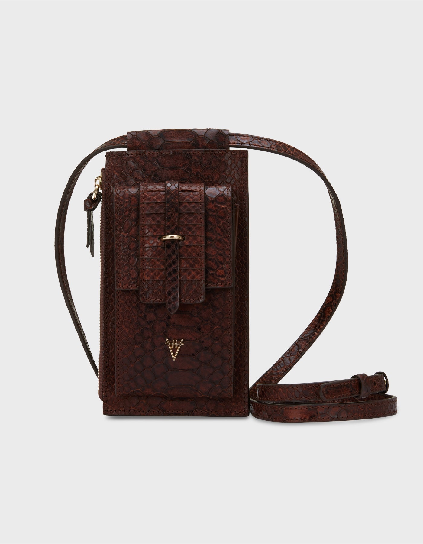 HiVa Atelier | Crossbody Phone Bag Snake Effect Cognac | Beautiful and Versatile Leather Accessories