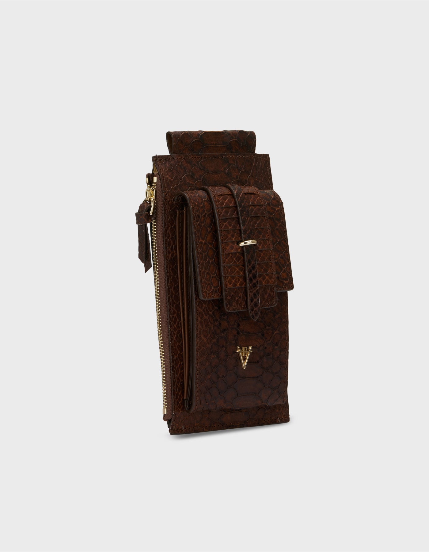 HiVa Atelier | Crossbody Phone Bag Snake Effect Cognac | Beautiful and Versatile Leather Accessories