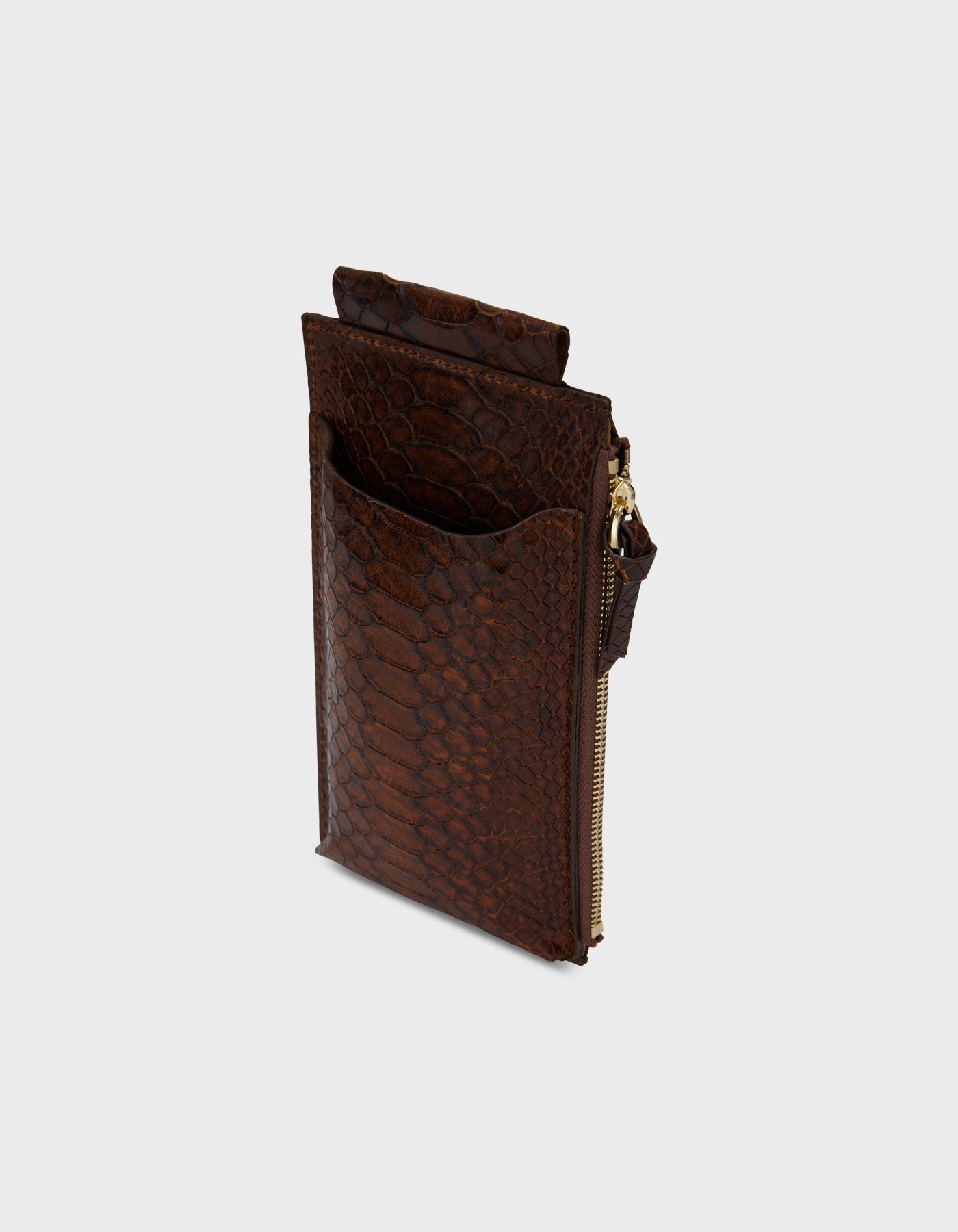 HiVa Atelier | Crossbody Phone Bag Snake Effect Cognac | Beautiful and Versatile Leather Accessories