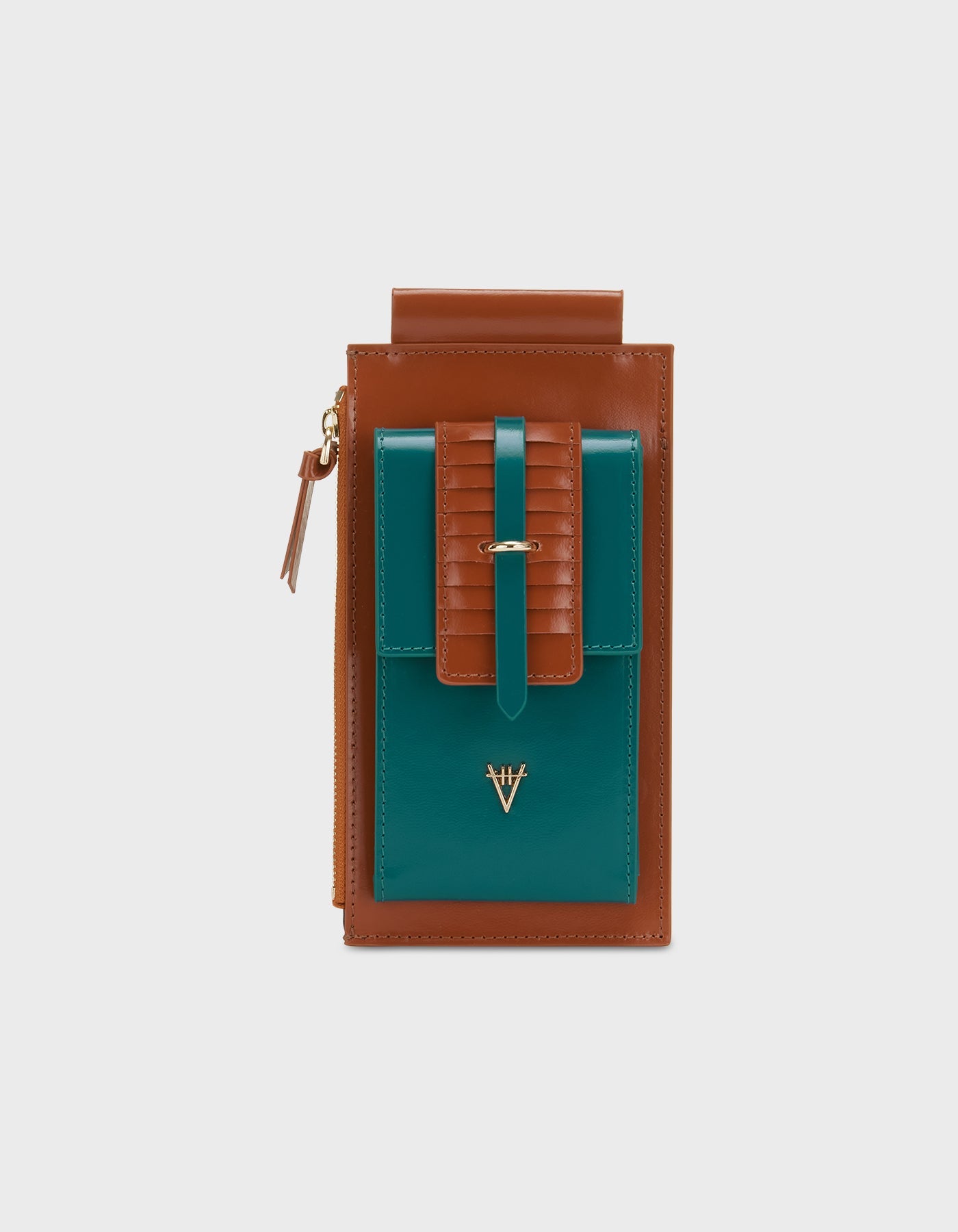 HiVa Atelier | Crossbody Phone Bag Verdigris & Bombay Brown | Beautiful and Versatile Leather Accessories