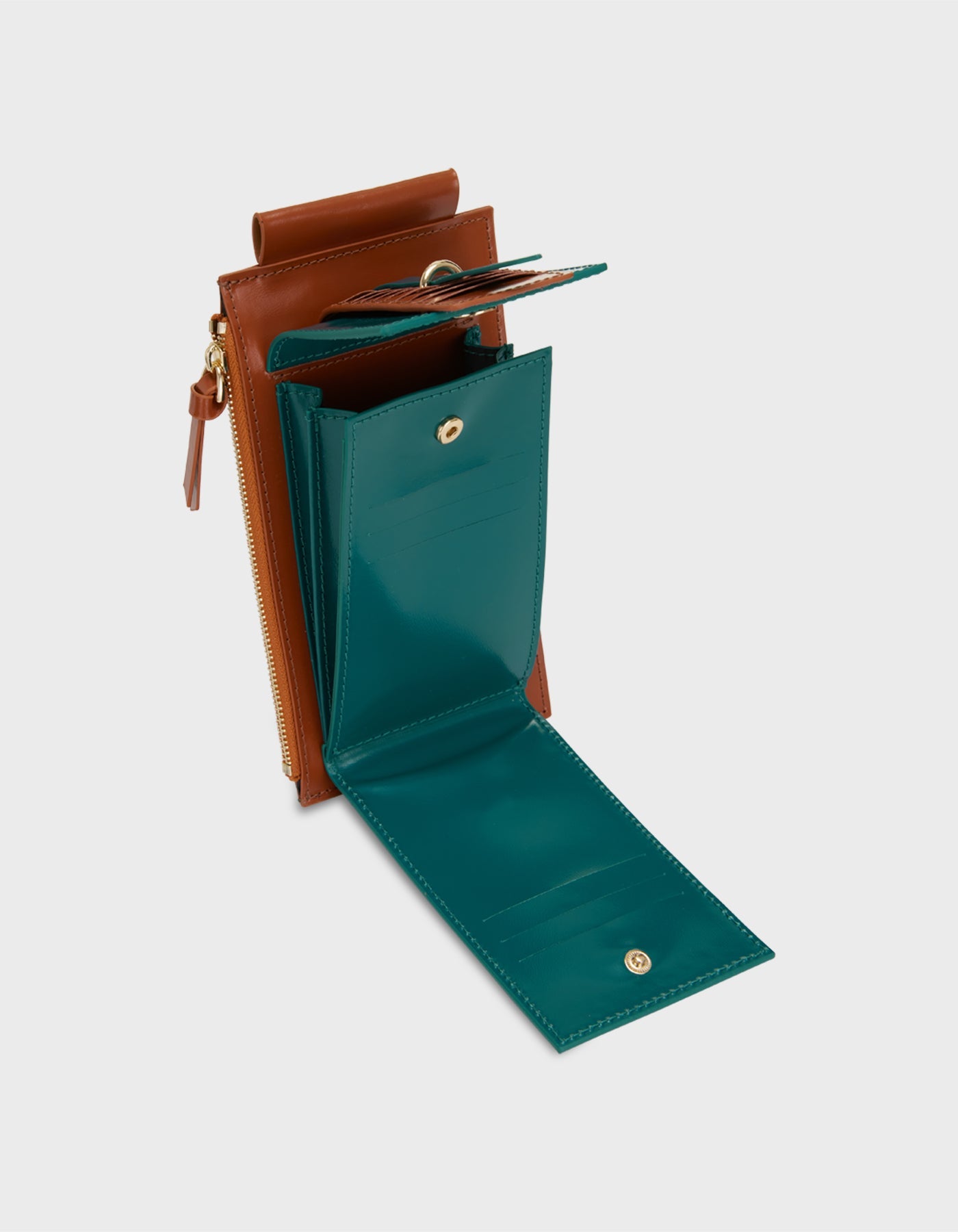 HiVa Atelier | Crossbody Phone Bag Verdigris & Bombay Brown | Beautiful and Versatile Leather Accessories