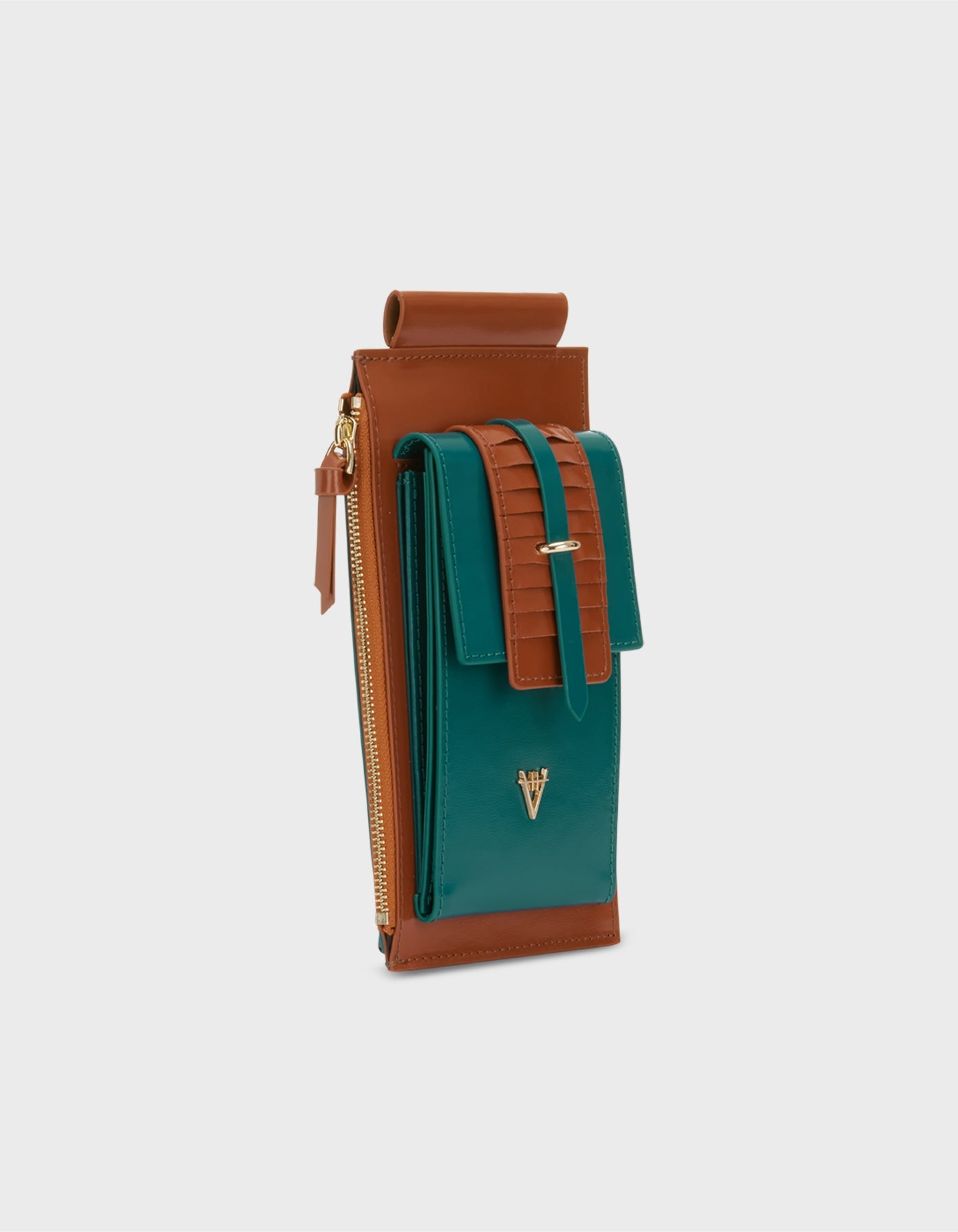 HiVa Atelier | Crossbody Phone Bag Verdigris & Bombay Brown | Beautiful and Versatile Leather Accessories