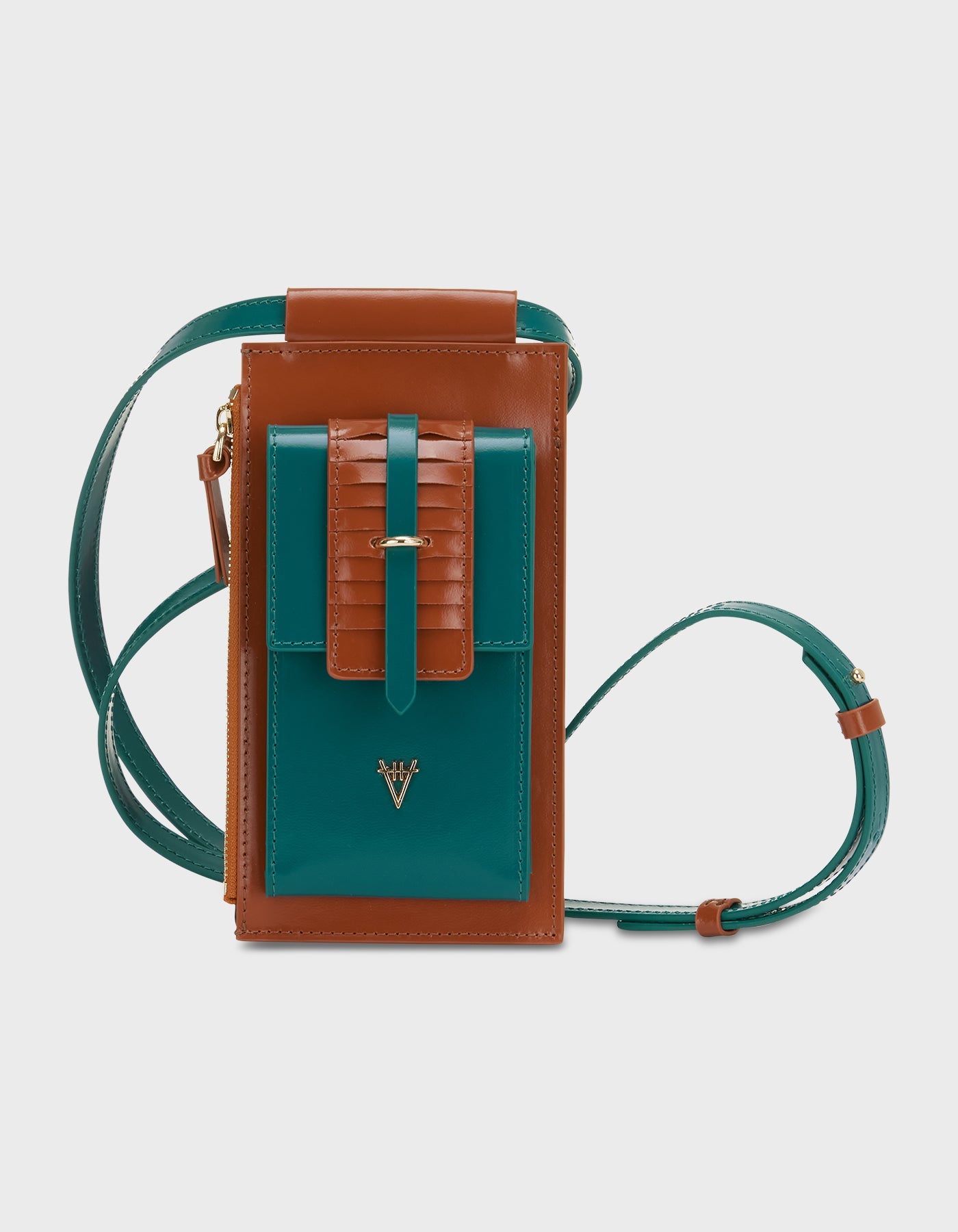 HiVa Atelier | Crossbody Phone Bag Verdigris & Bombay Brown | Beautiful and Versatile Leather Accessories