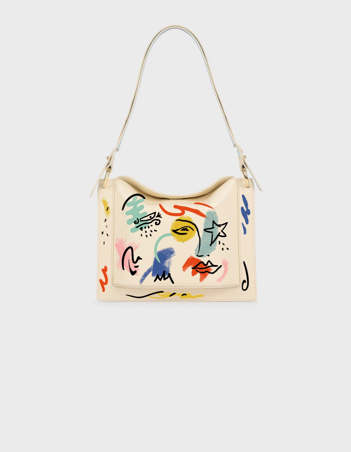 HiVa Atelier | Dalia Mini Sleek & Square Shoulder Bag - Hand-Painted Bone Dream Ecoes | Beautiful and Versatile Leather Accessories