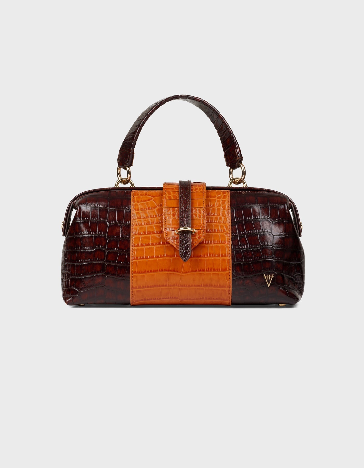 Hiva Atelier | Nubes Doctor Bag Croco Effect Chocolate & Burnt Orange | Beautiful and Versatile Leather Accessories