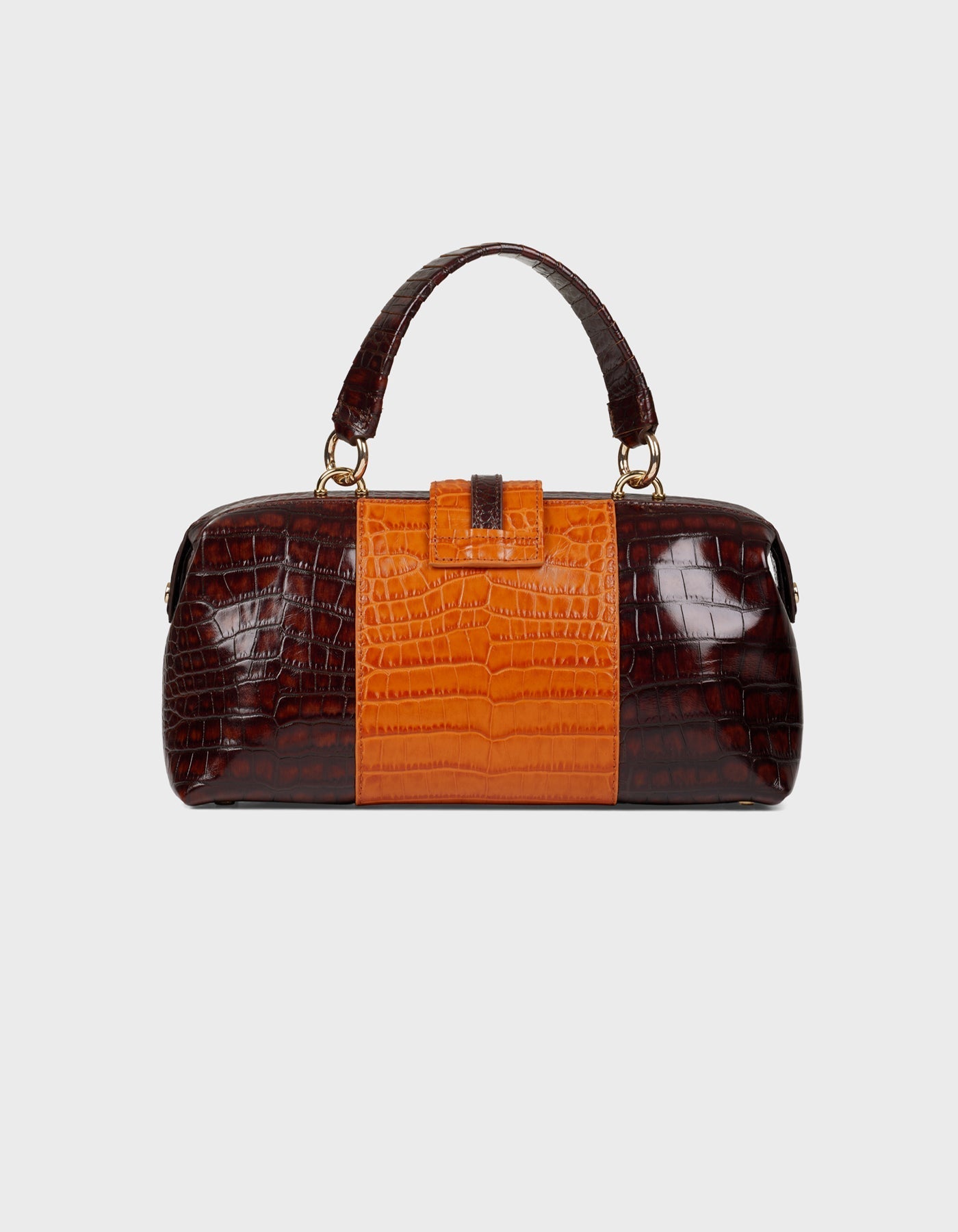 Hiva Atelier | Nubes Doctor Bag Croco Effect Chocolate & Burnt Orange | Beautiful and Versatile Leather Accessories