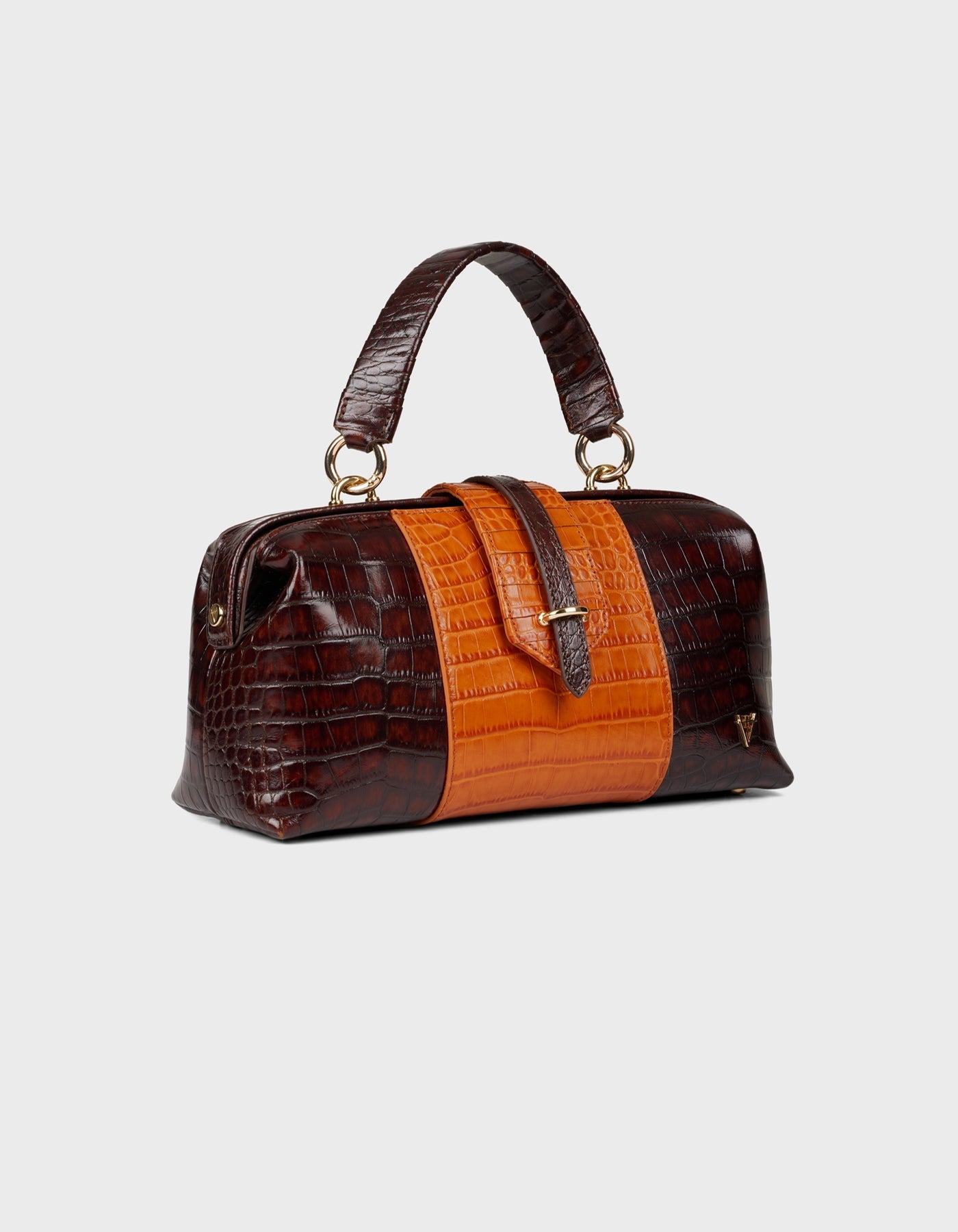 Hiva Atelier | Nubes Doctor Bag Croco Effect Chocolate & Burnt Orange | Beautiful and Versatile Leather Accessories