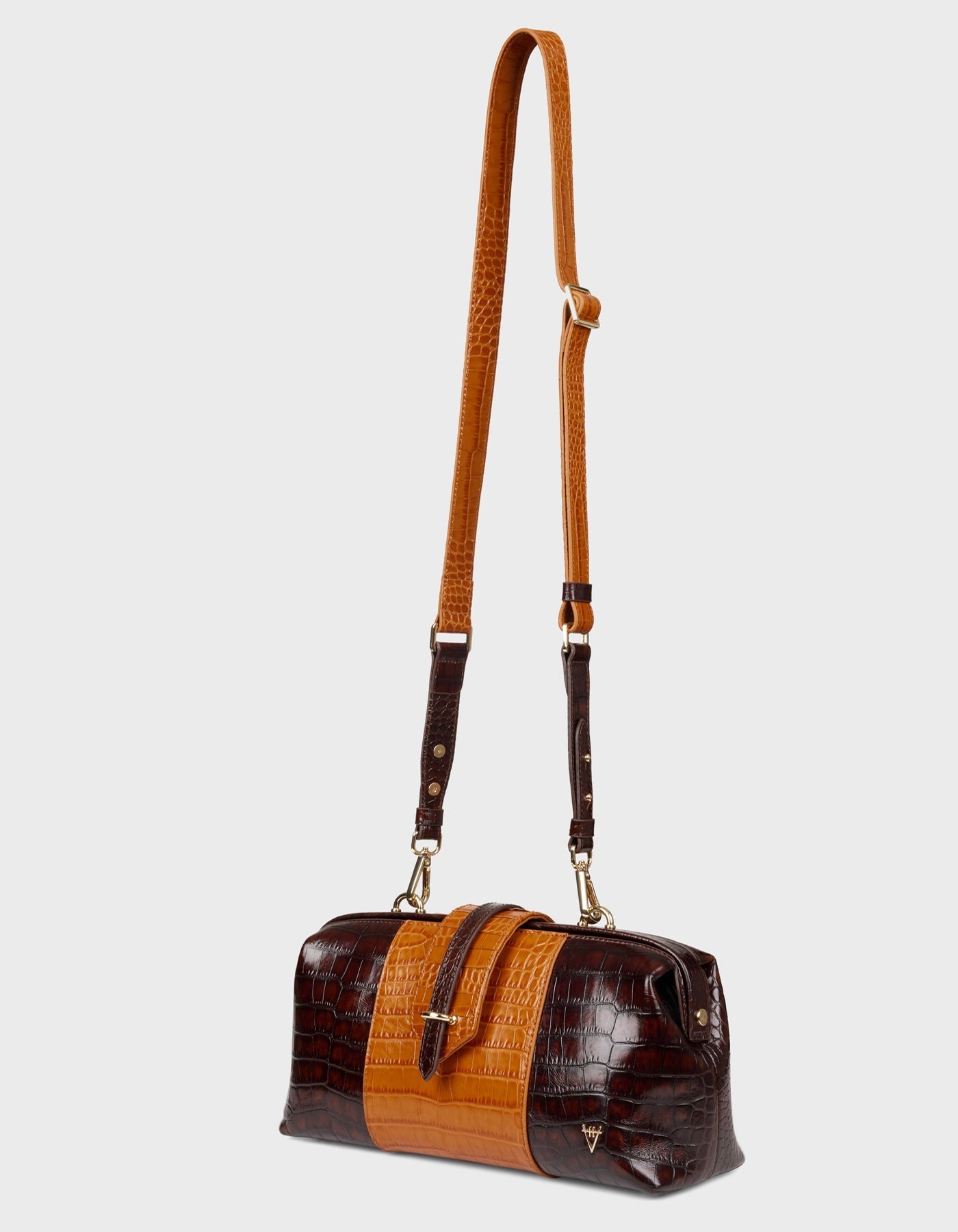 Hiva Atelier | Nubes Doctor Bag Croco Effect Chocolate & Burnt Orange | Beautiful and Versatile Leather Accessories