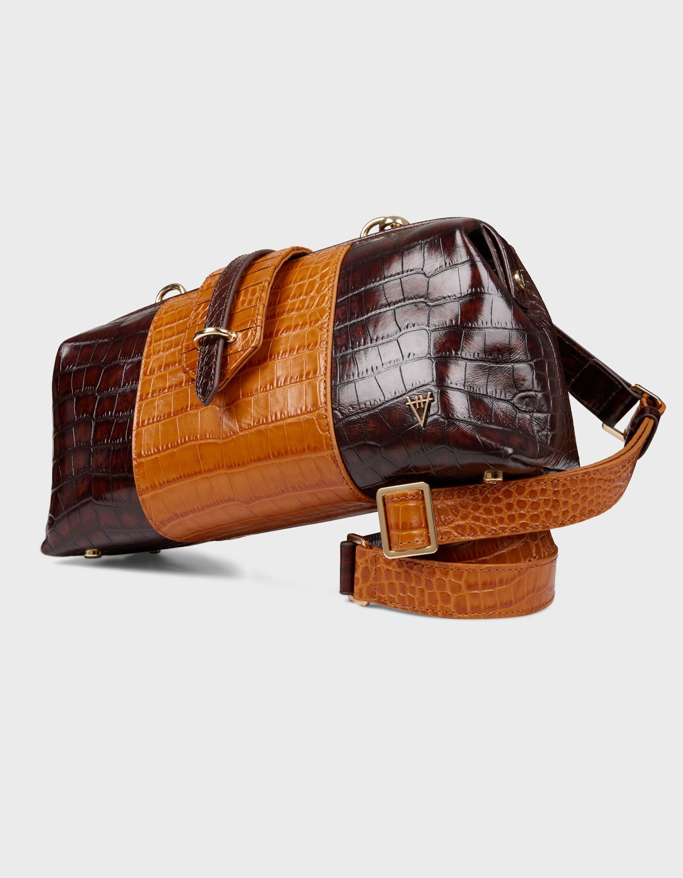 Hiva Atelier | Nubes Doctor Bag Croco Effect Chocolate & Burnt Orange | Beautiful and Versatile Leather Accessories