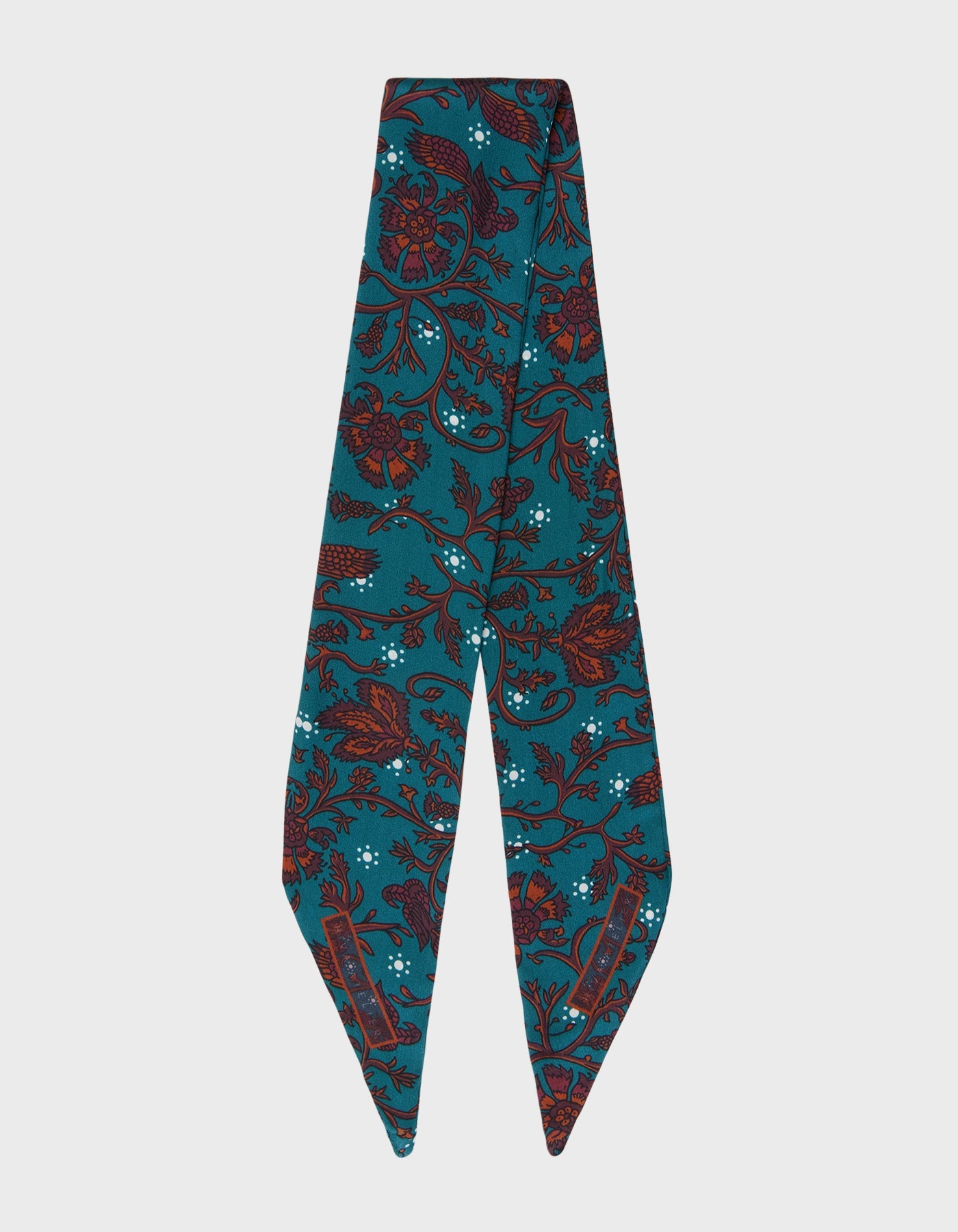 HiVa Atelier | HiVa Silk Scarf 5 X 90 CM Refurnished Vintage Flower - Verdigris & Wine & Bombay Brown | Her Tarza Uygun Deri Aksesuarlar