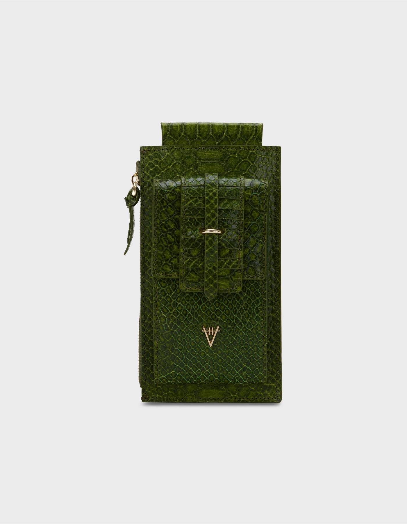 HiVa Atelier | Crossbody Phone Bag Snake Effect Olive | Beautiful and Versatile Leather Accessories