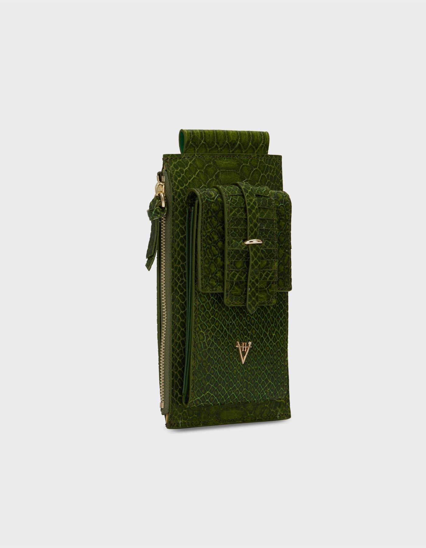 HiVa Atelier | Crossbody Phone Bag Snake Effect Olive | Beautiful and Versatile Leather Accessories