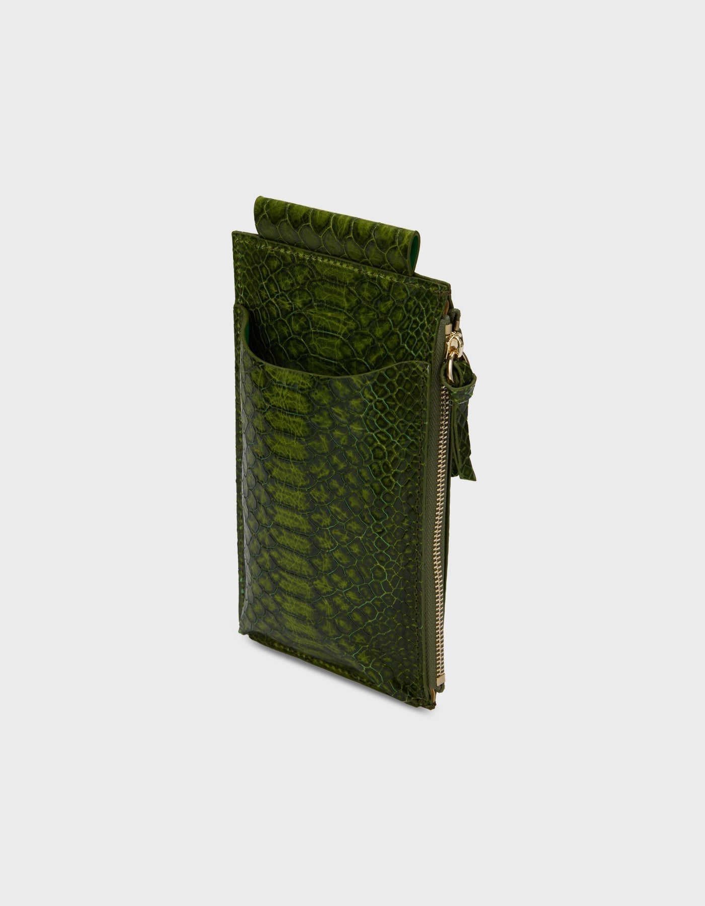 HiVa Atelier | Crossbody Phone Bag Snake Effect Olive | Beautiful and Versatile Leather Accessories