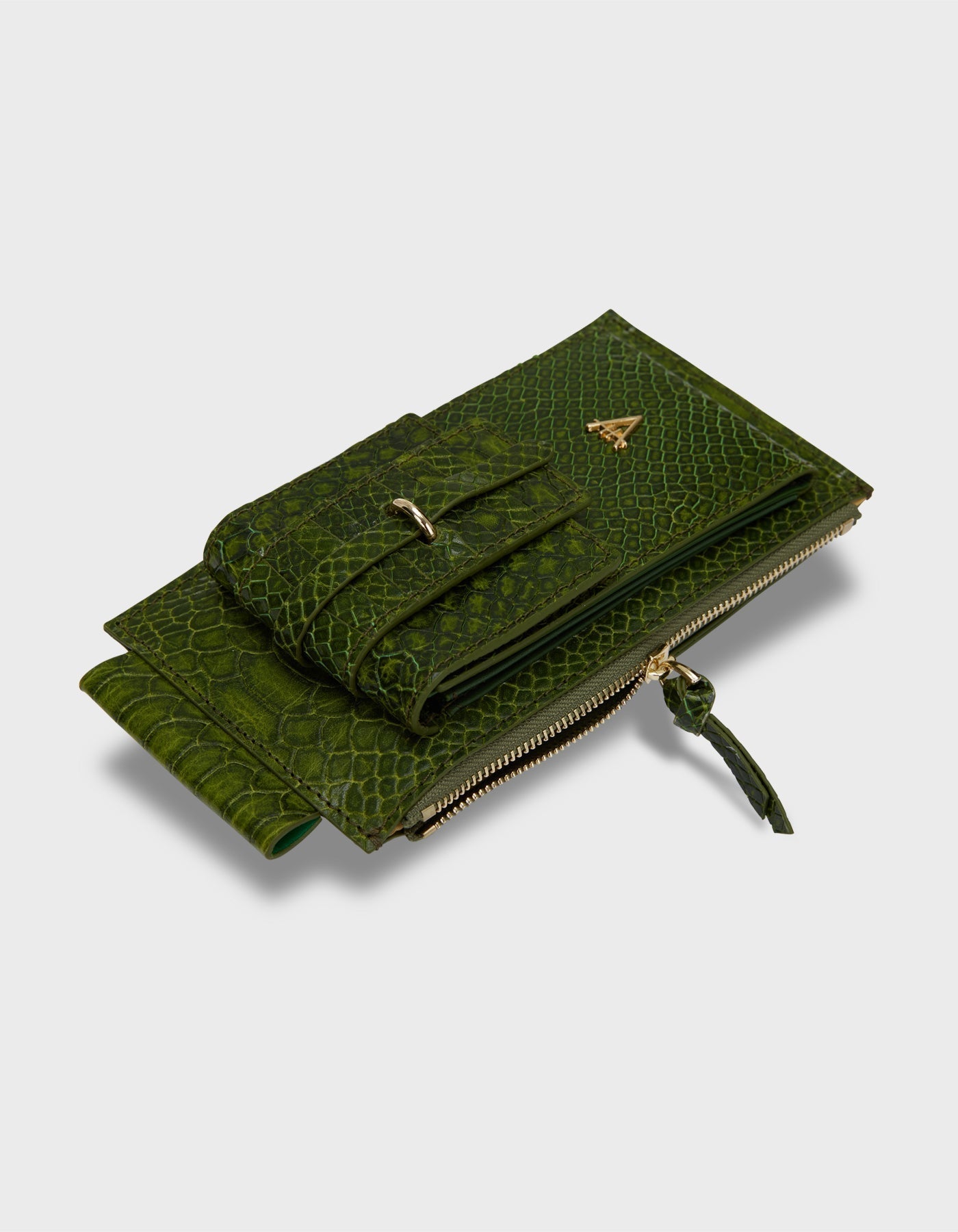 HiVa Atelier | Crossbody Phone Bag Snake Effect Olive | Beautiful and Versatile Leather Accessories