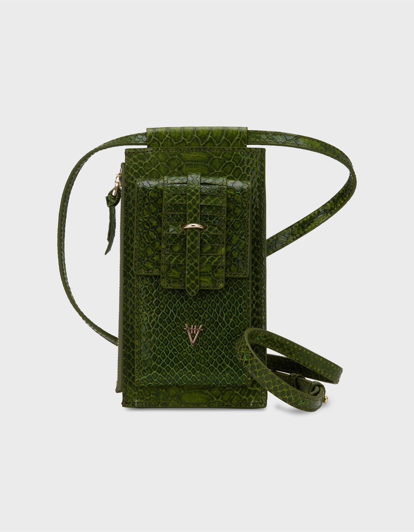 HiVa Atelier | Crossbody Phone Bag Snake Effect Olive | Beautiful and Versatile Leather Accessories