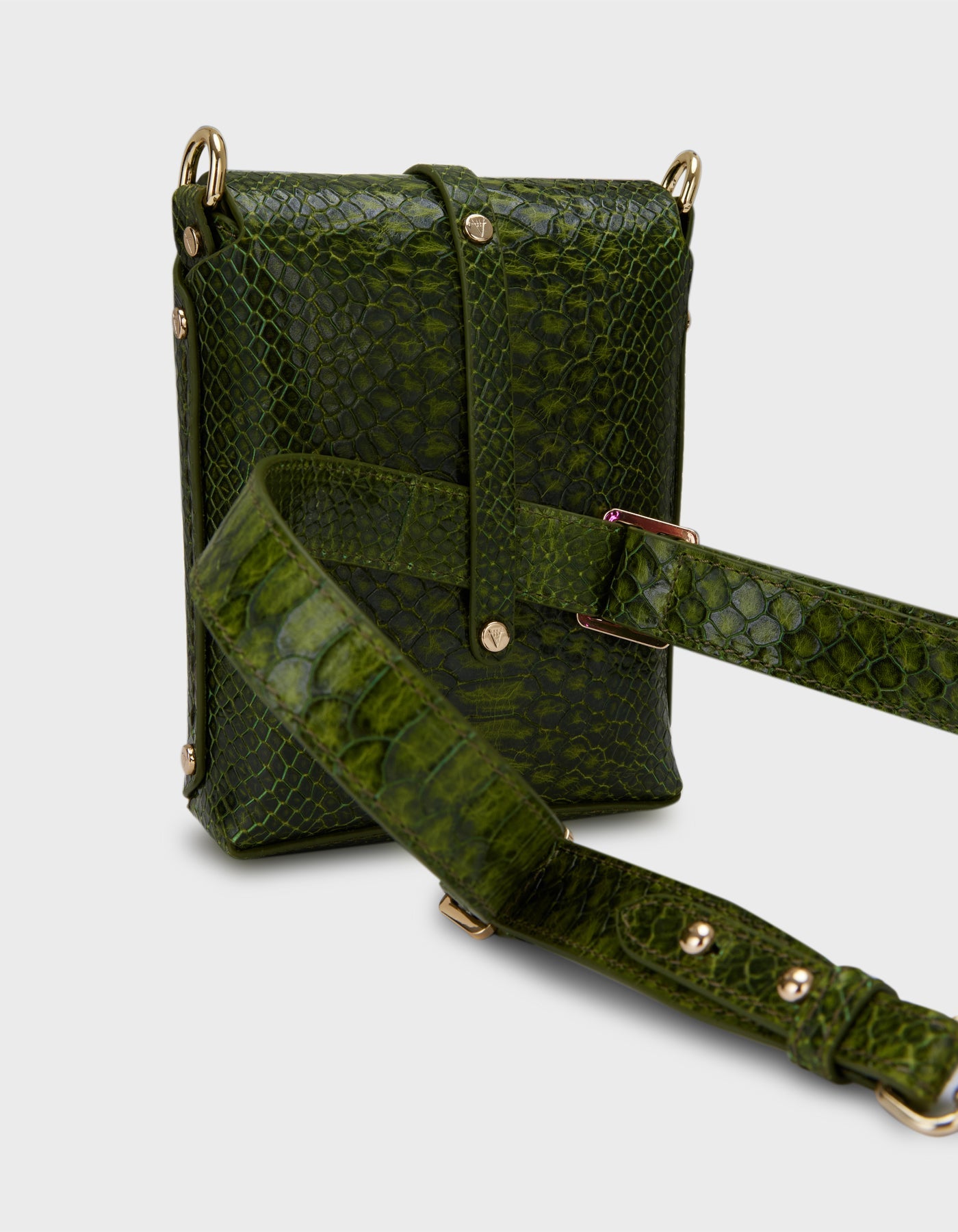 Hiva Atelier | Mini Astrum Shoulder Bag Snake Effect Olive | Beautiful and Versatile Leather Accessories