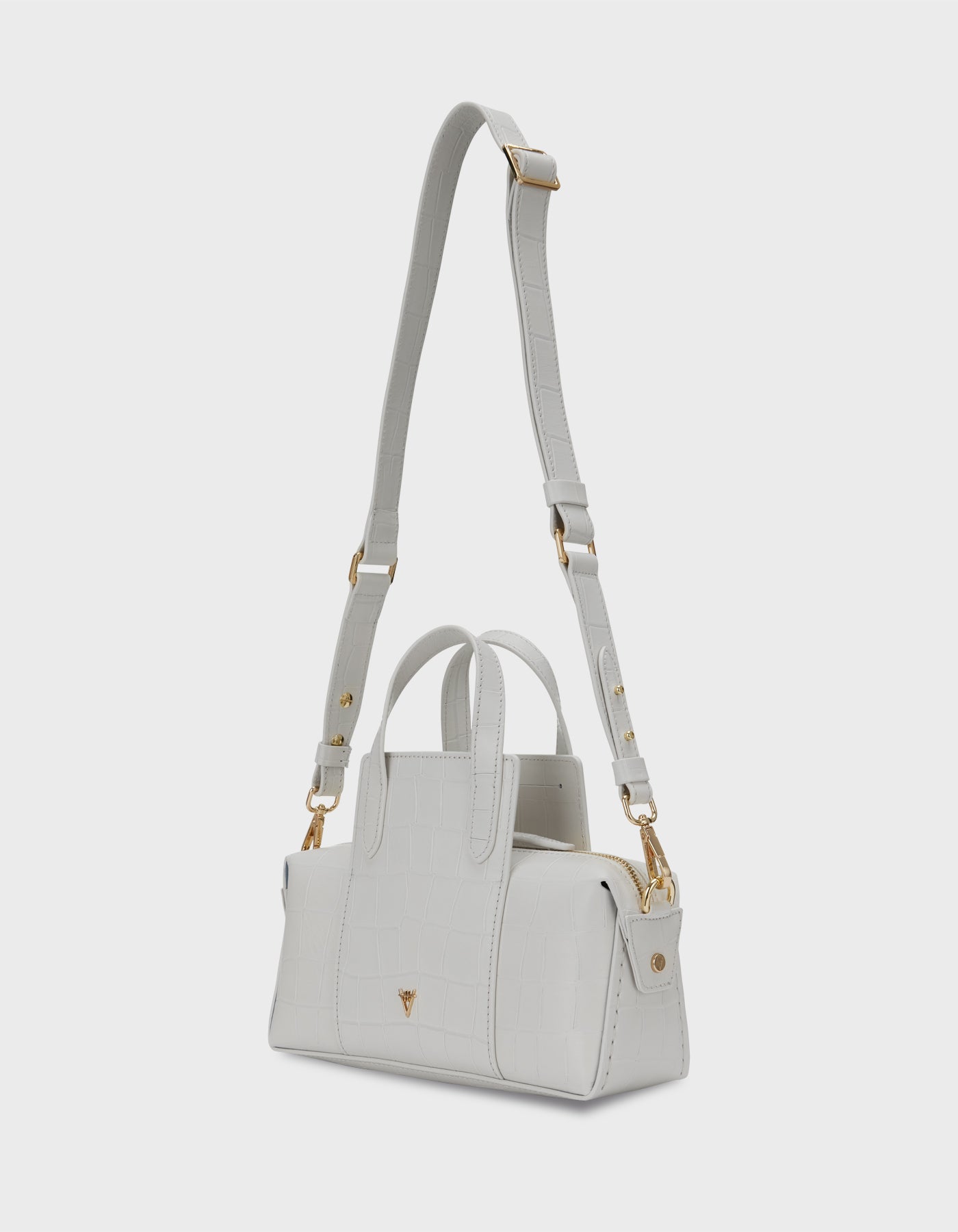 Hiva Atelier | Onsra Cylinder Shoulder Bag Croco Effect Bone | Beautiful and Versatile Leather Accessories