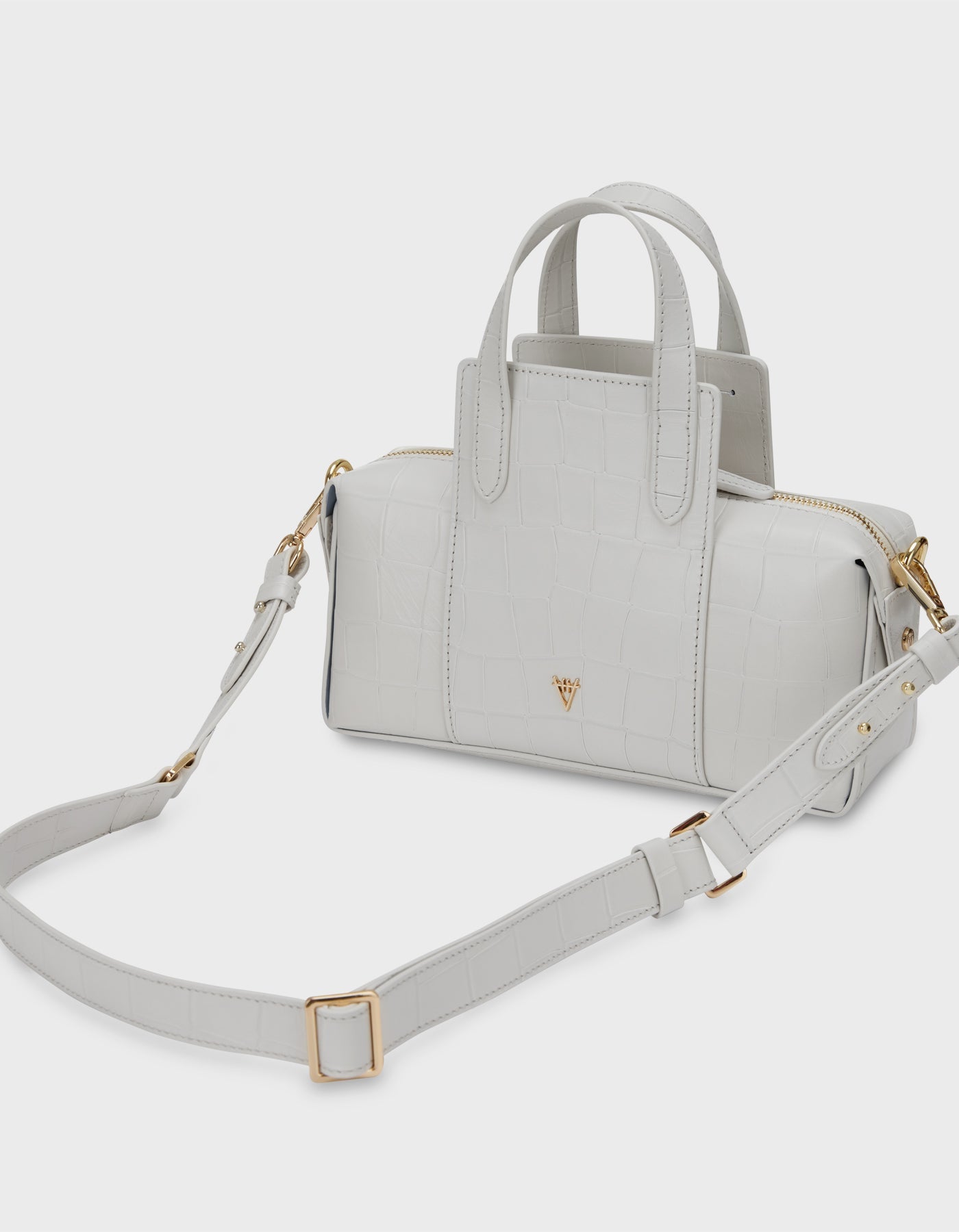 Hiva Atelier | Onsra Cylinder Shoulder Bag Croco Effect Bone | Beautiful and Versatile Leather Accessories