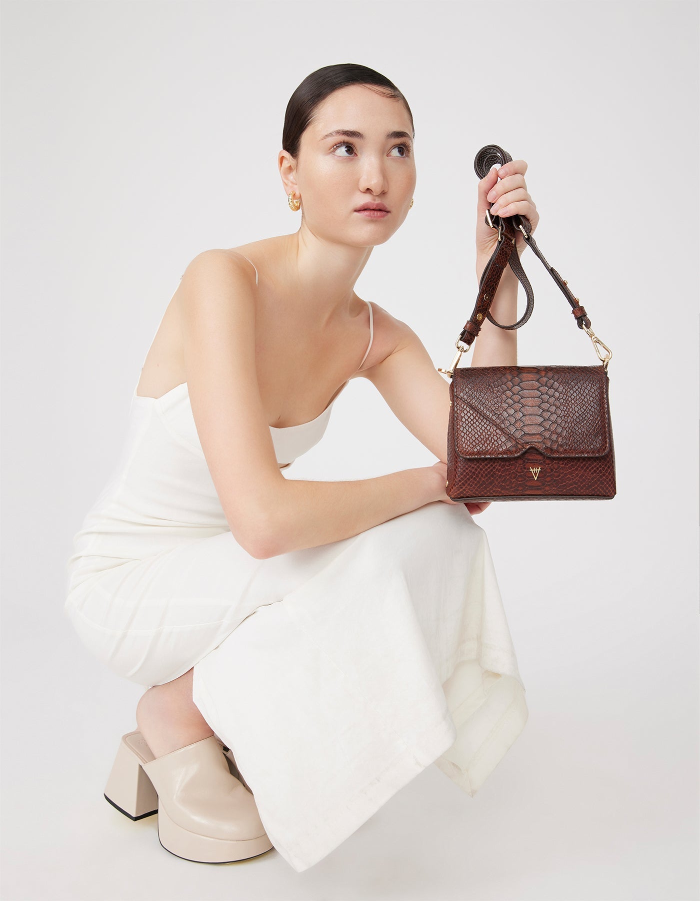 HiVa Atelier | Mini Mare Shoulder Bag Snake Effect Cognac | Beautiful and Versatile Leather Accessories