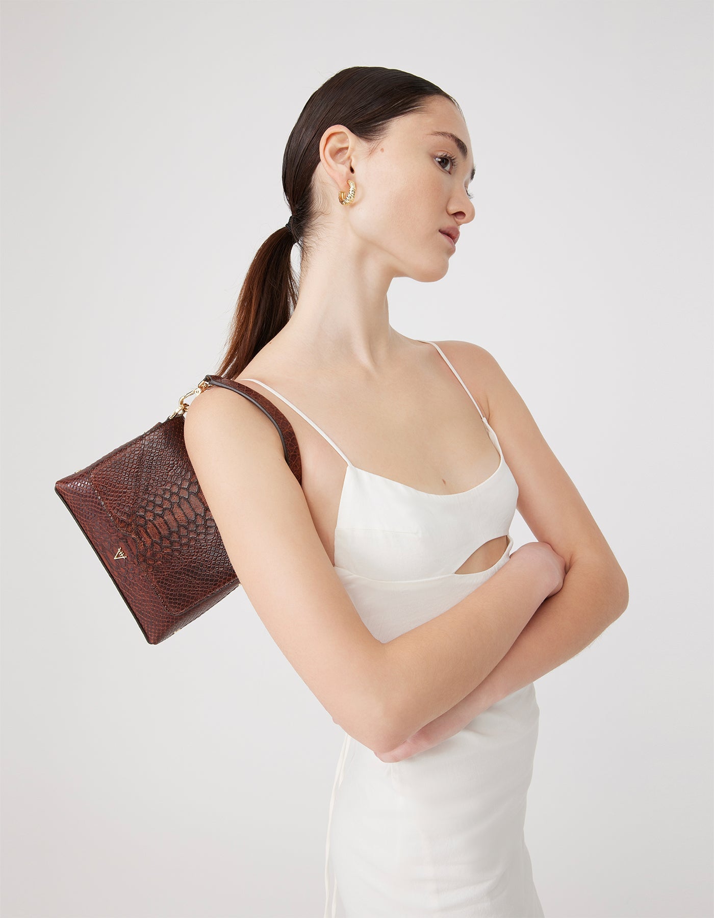 HiVa Atelier | Mini Mare Shoulder Bag Snake Effect Cognac | Beautiful and Versatile Leather Accessories