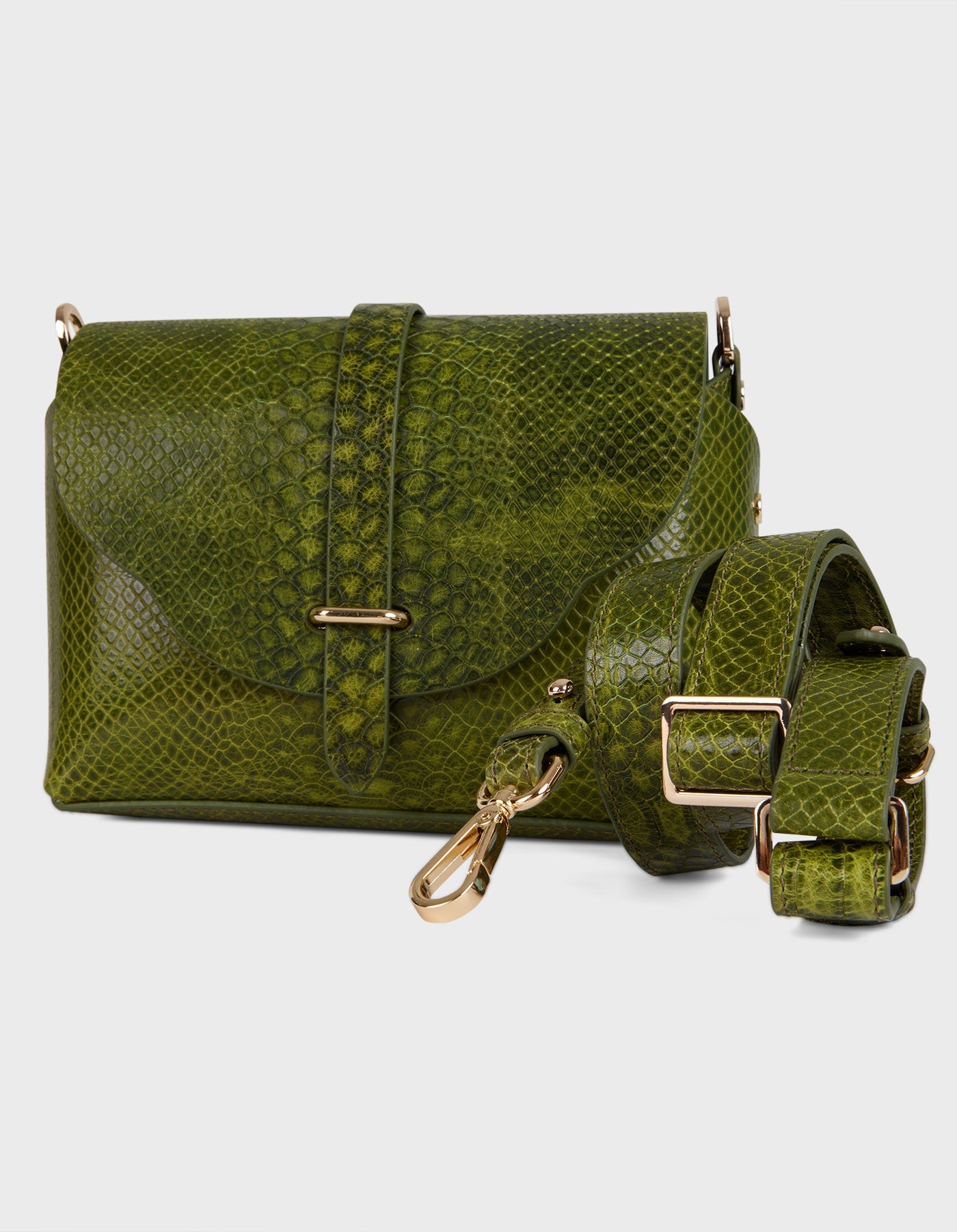 Hiva Atelier | Harmonia Shoulder Bag Snake Effect Olive | Beautiful and Versatile Leather Accessories