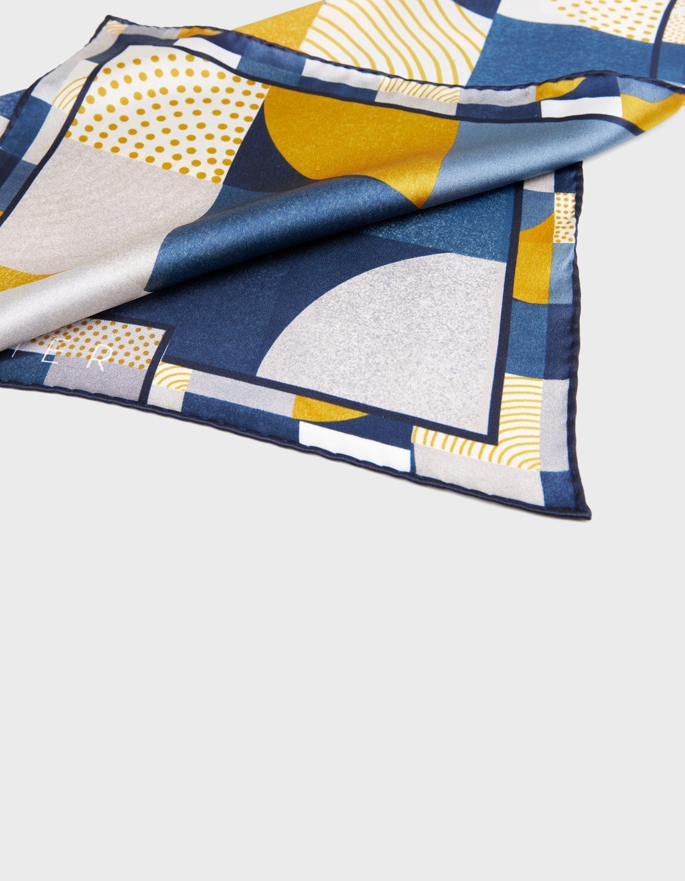 HiVa Atelier | HiVa Silk Scarf 50 X 50 CM Geometric Trickery - Navy & Mustard | Beautiful and Versatile