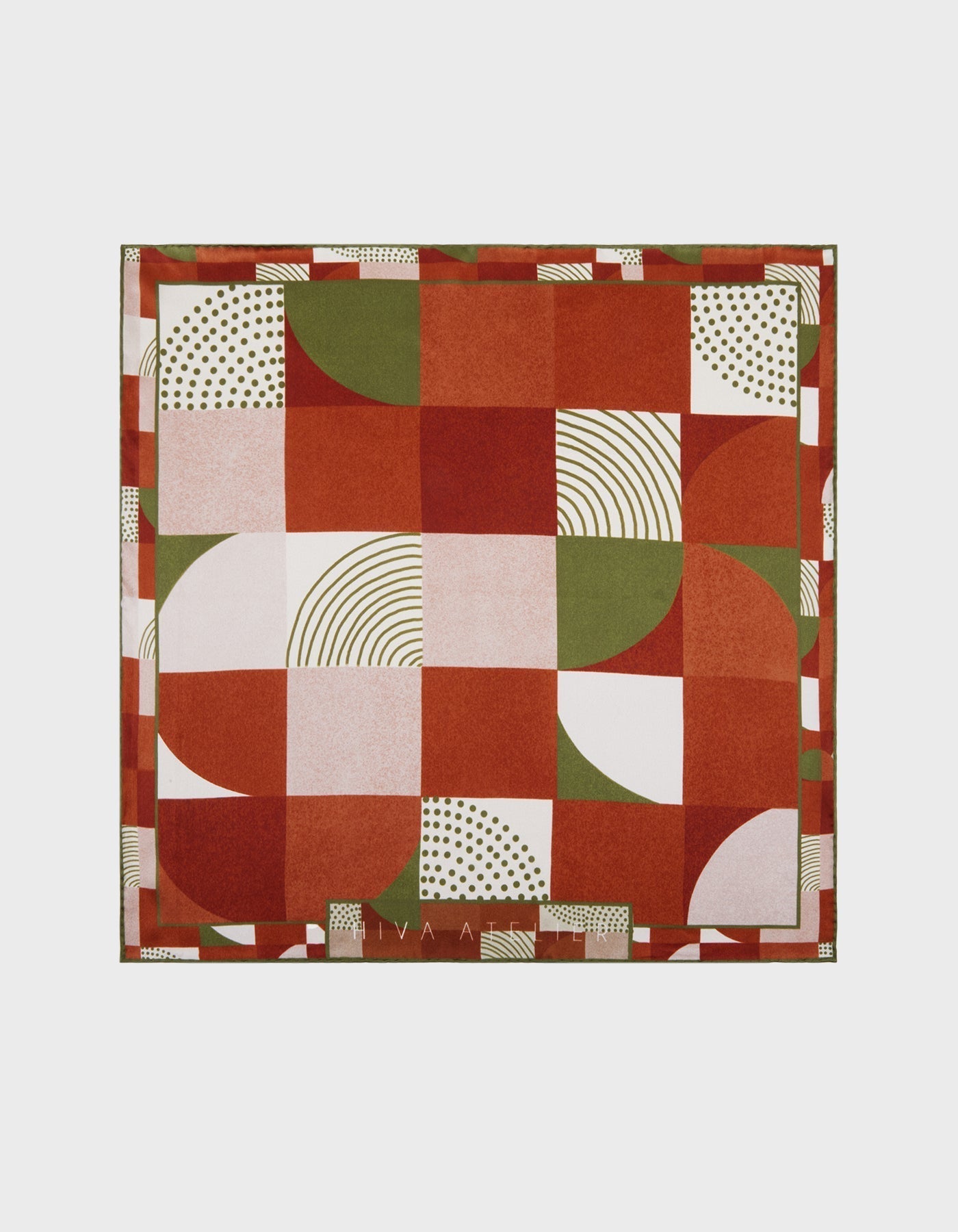 HiVa Atelier | HiVa Silk Scarf 50 X 50 CM Geometric Trickery - Burnt Orange & Olive | Beautiful and Versatile