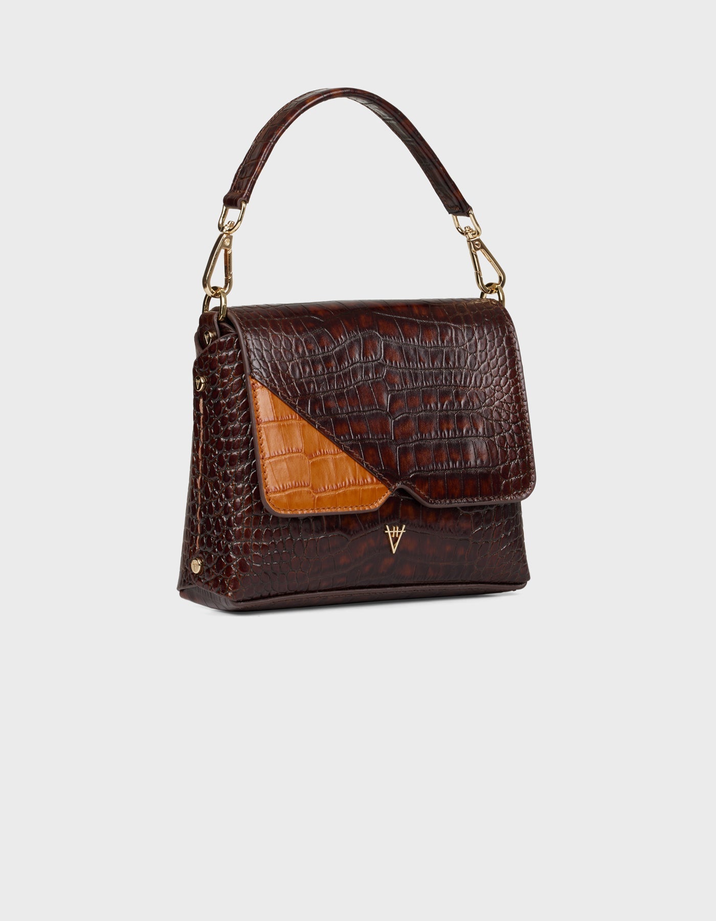 HiVa Atelier | Mini Mare Shoulder Bag Croco Effect Chocolate & Burnt Orange | Beautiful and Versatile Leather Accessories